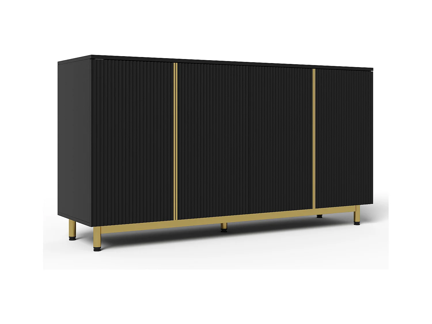 Credenza da cucina 150x41,5x80cm con 4 ante, corpo nero con dettagli oro