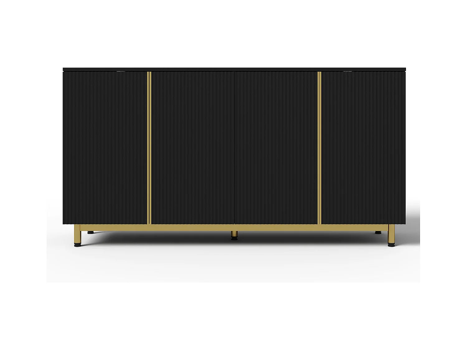 Credenza da cucina 150x41,5x80cm con 4 ante, corpo nero con dettagli oro