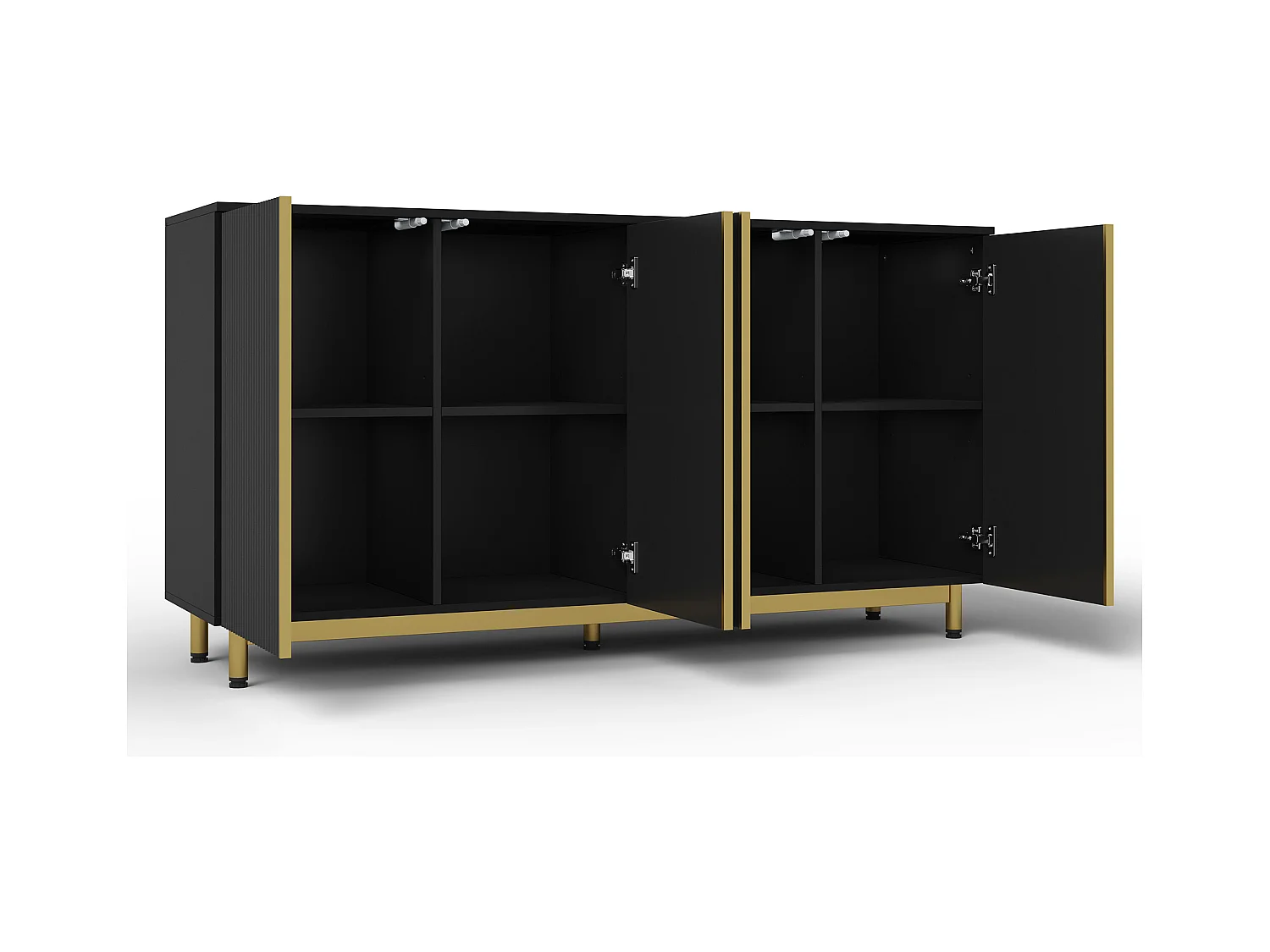 Credenza da cucina 150x41,5x80cm con 4 ante, corpo nero con dettagli oro