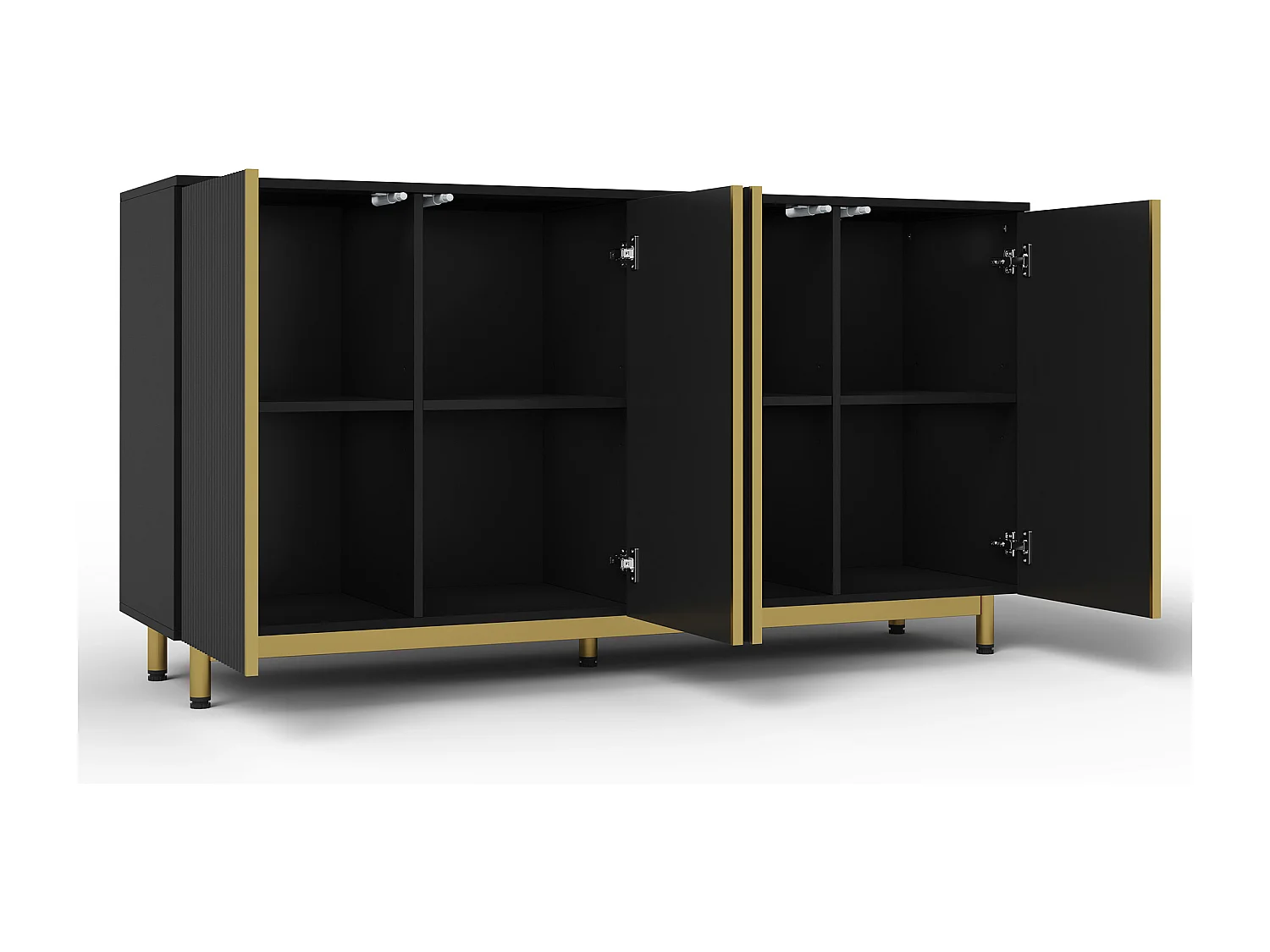 Buffet de cuisine 150x41.5x80cm avec 4 portes,corps noir avec les détails doré