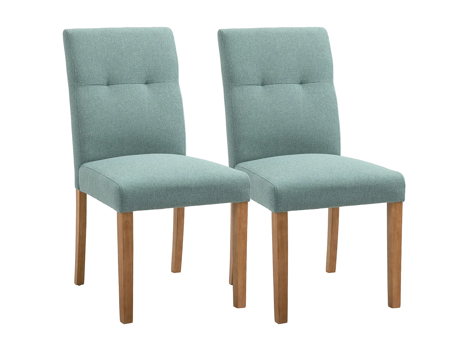 Lot de 2 chaises de cuisine en lin vert, pieds en bois marron