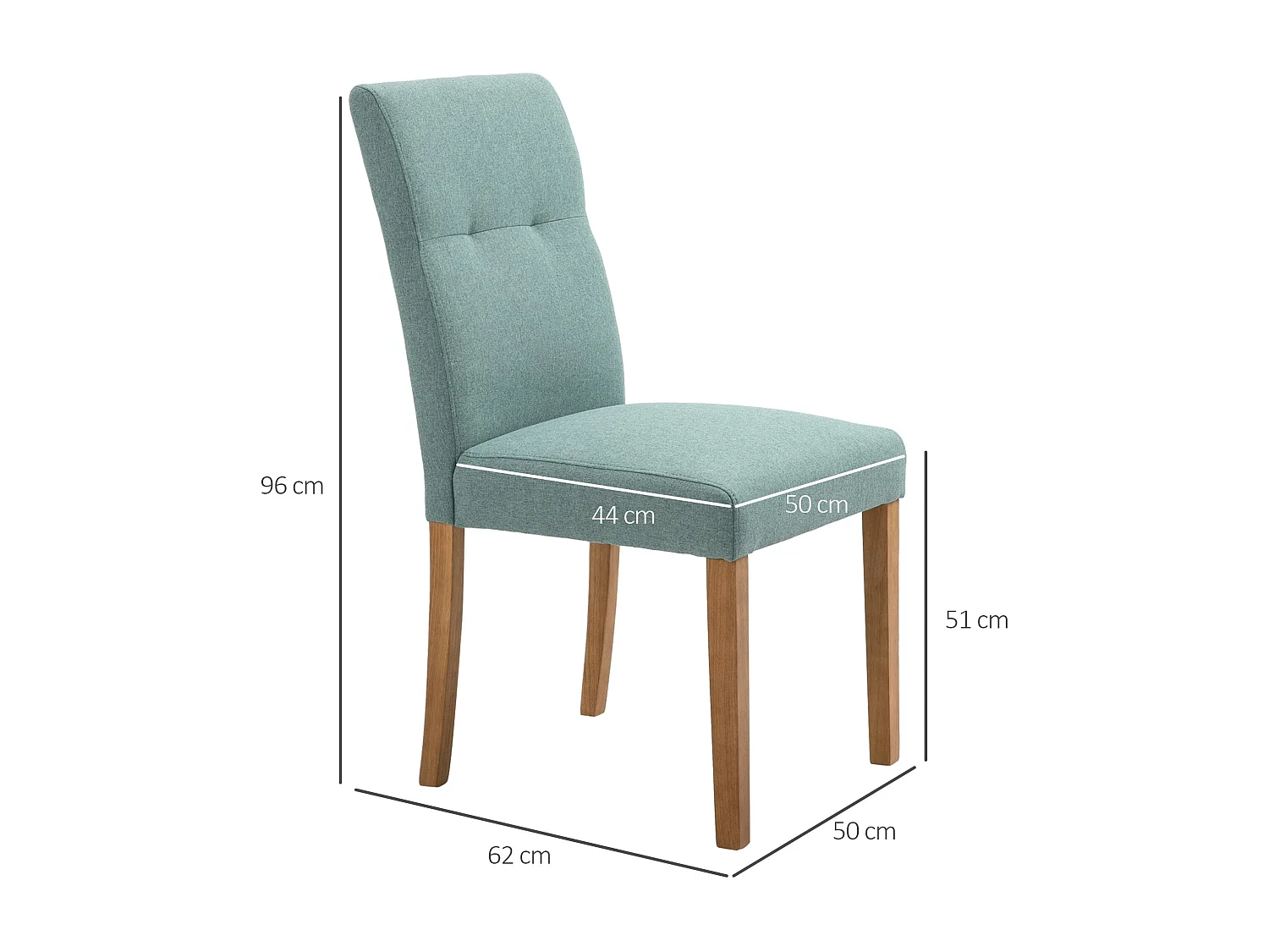 Lot de 2 chaises de cuisine en lin vert, pieds en bois marron