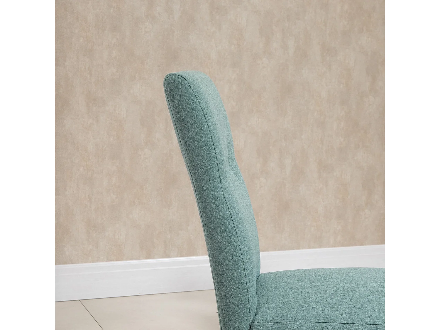 Lot de 2 chaises de cuisine en lin vert, pieds en bois marron