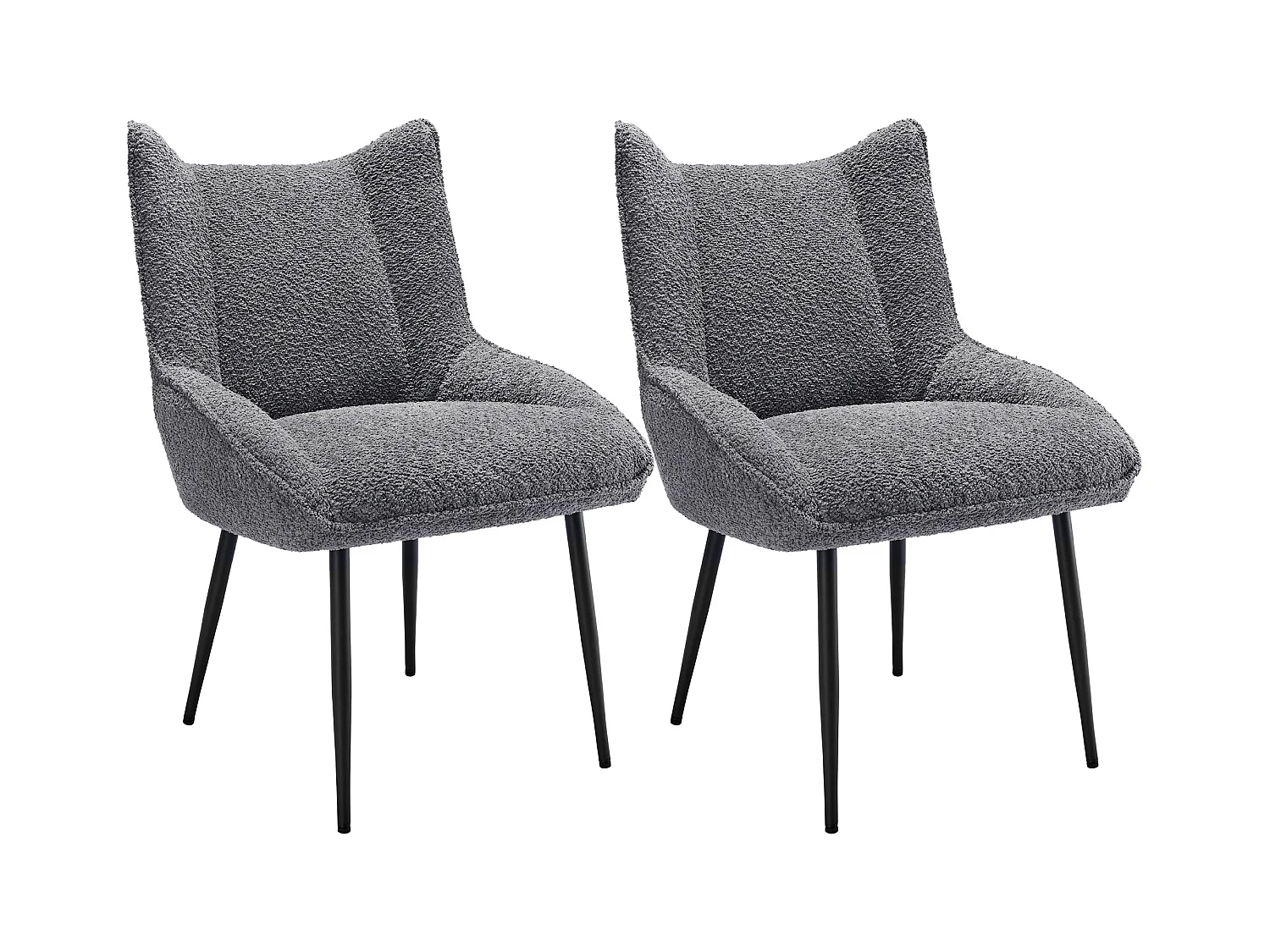 Lot de 2 Chaises de cuisine rembourrés en tissu Teddy gris, pieds en métal noir
