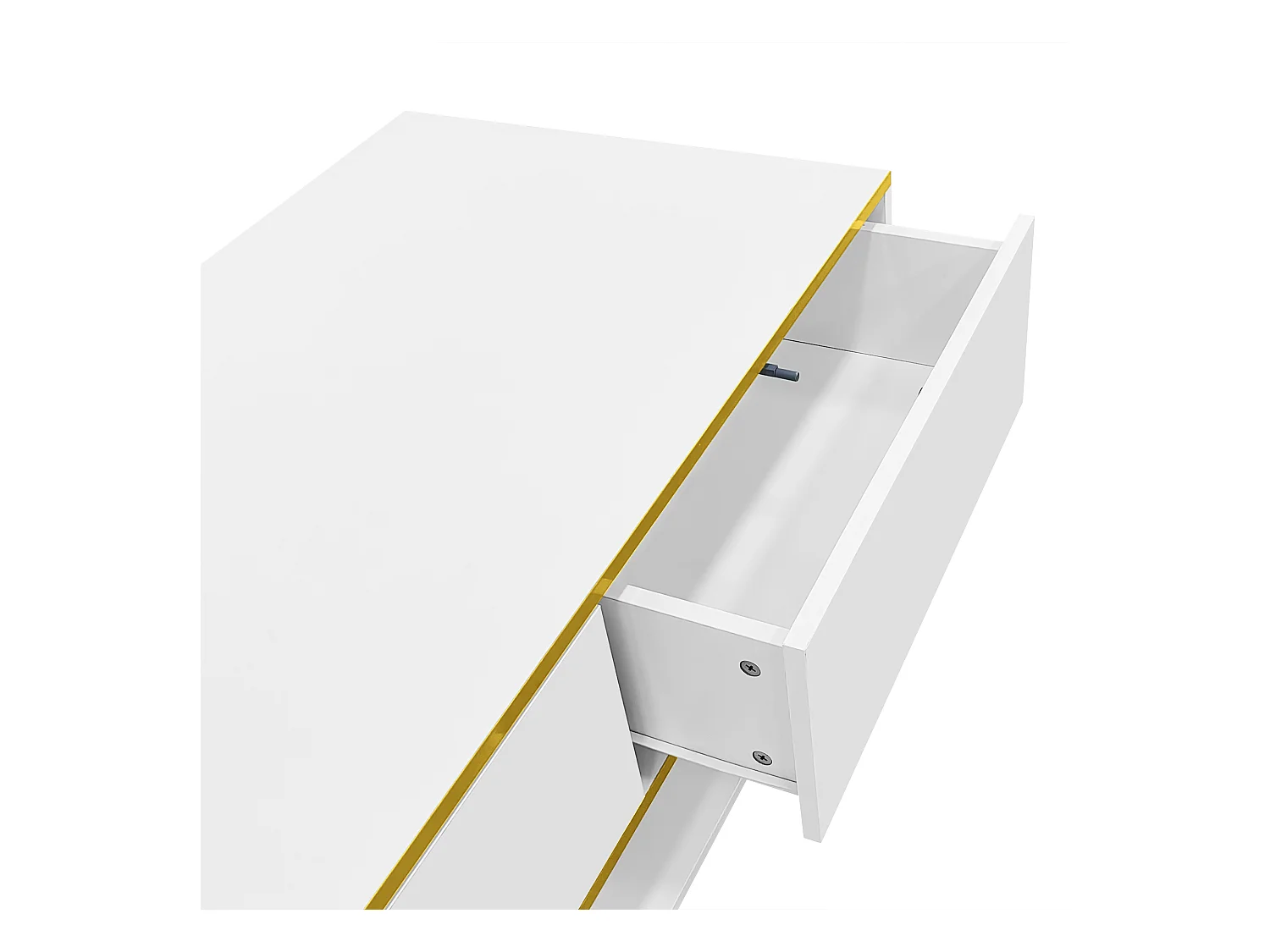 Table basse rectangle 110x55x40cm avec 3 tiroirs et 1 niche, LED inclus, corps en blanc laqué