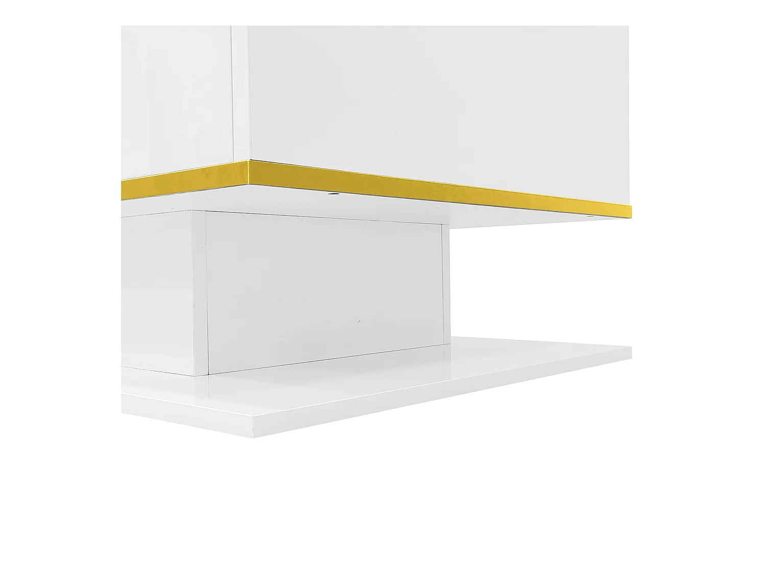 Table basse rectangle 110x55x40cm avec 3 tiroirs et 1 niche, LED inclus, corps en blanc laqué