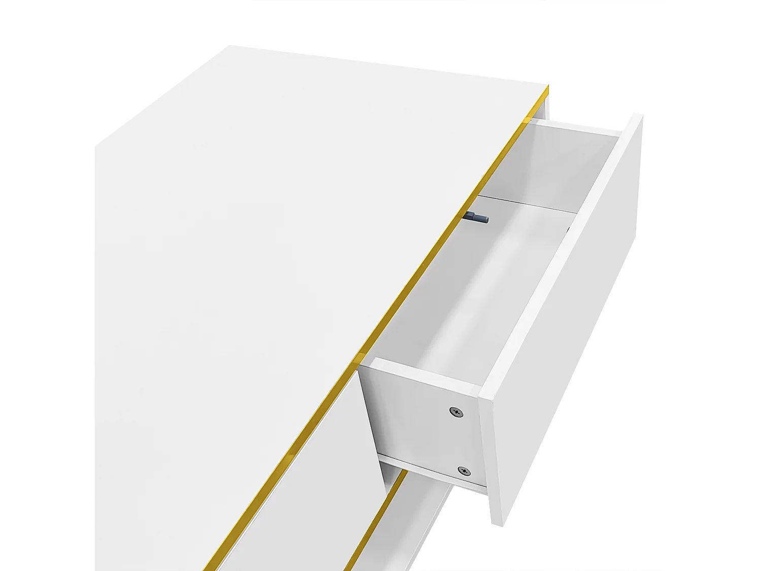 Table basse rectangle 110x55x40cm avec 3 tiroirs et 1 niche, LED inclus, corps en blanc laqué