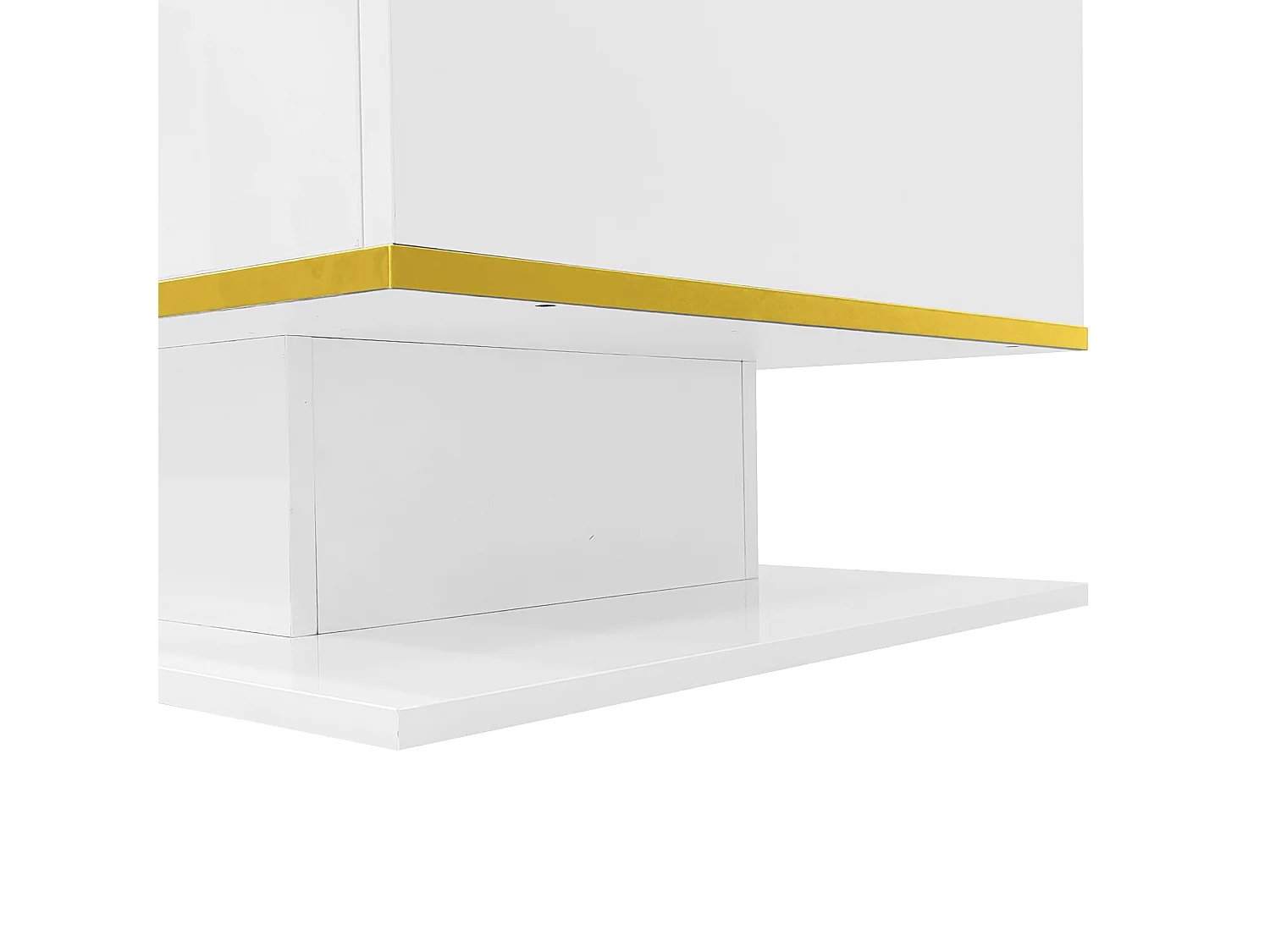Table basse rectangle 110x55x40cm avec 3 tiroirs et 1 niche, LED inclus, corps en blanc laqué