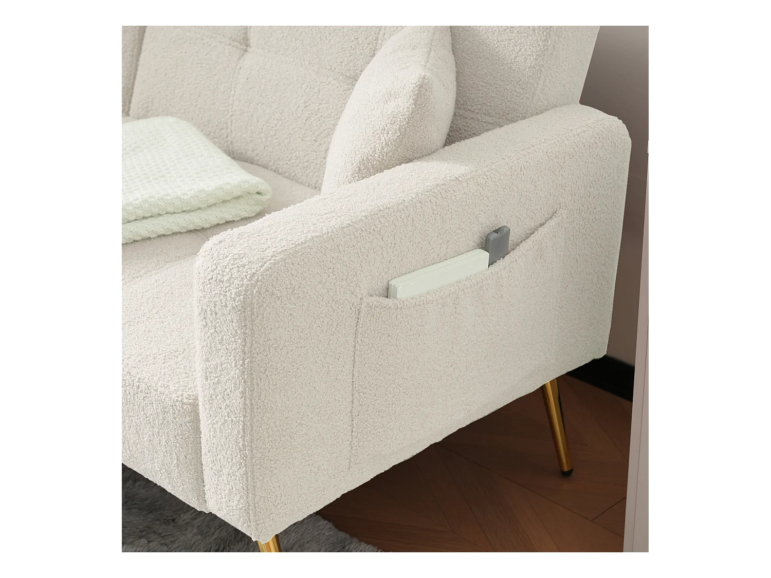 Sofá cama recto de 2 plazas en sherpa blanca, respaldo abatible en 3 posiciones - 175x64x72cm