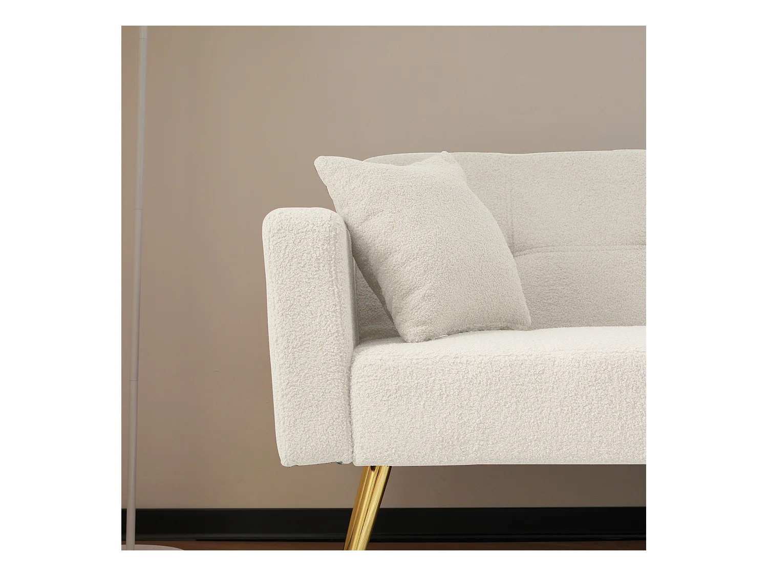 Sofá cama recto de 2 plazas en sherpa blanca, respaldo abatible en 3 posiciones - 175x64x72cm