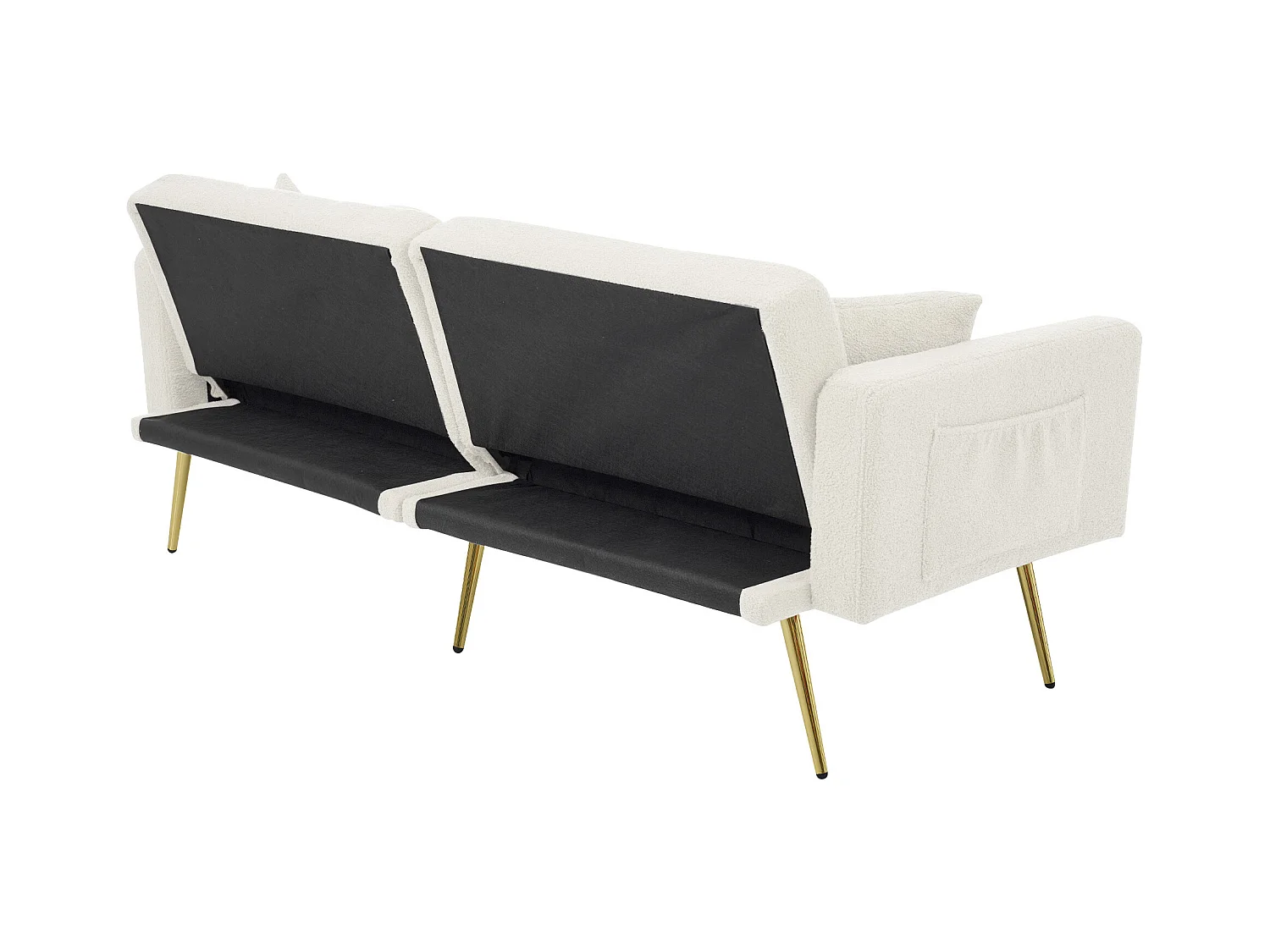 Sofá cama recto de 2 plazas en sherpa blanca, respaldo abatible en 3 posiciones - 175x64x72cm