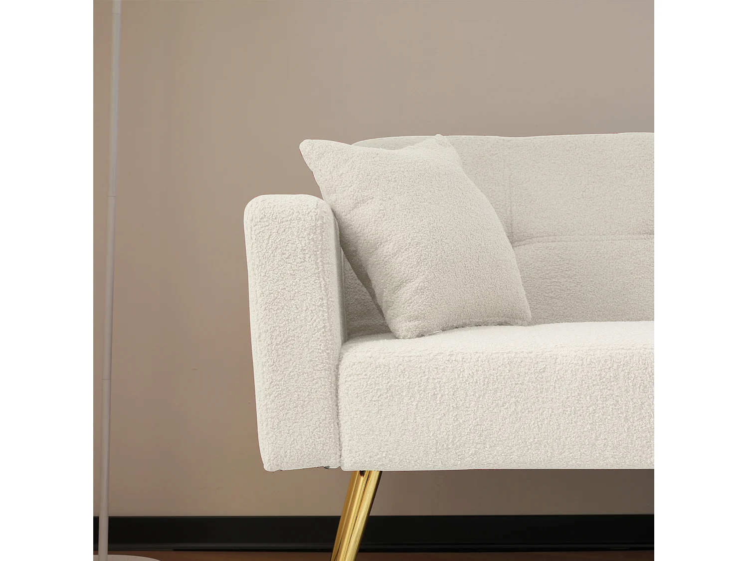 Divano letto 2 posti dritto in sherpa bianco, schienale ribaltabile in 3 posizioni - 175x64x72cm