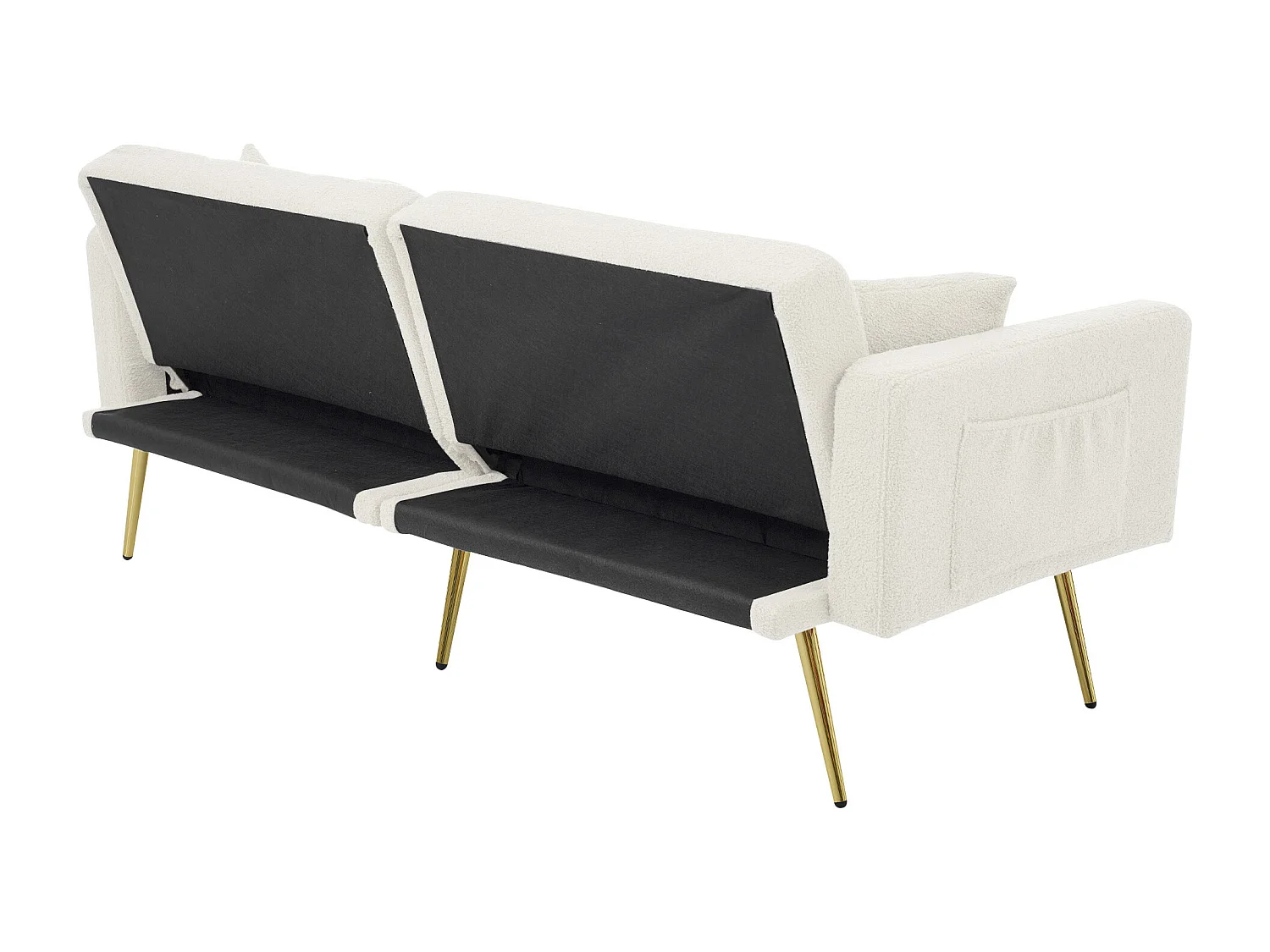 Canapé droit 2 places convertible en sherpa blanc, dossier rabattable à 3 positions -175x64x72cm