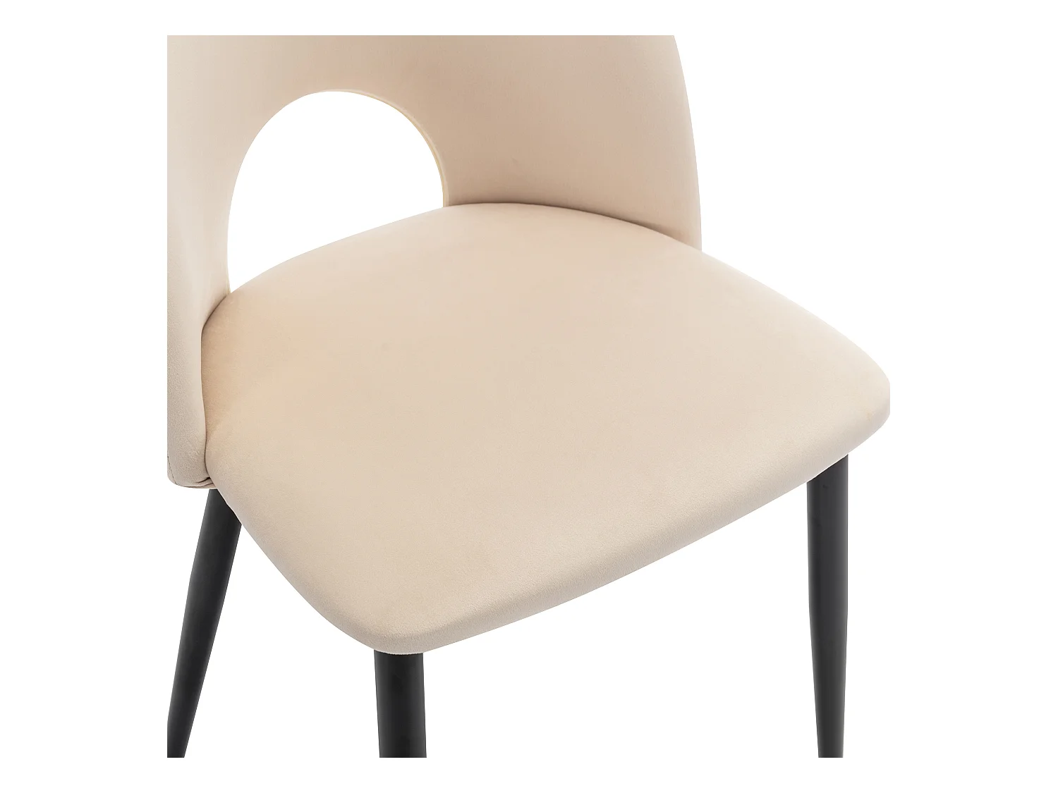 Lot de 2 chaises de cuisine en velours beige avec dossier ajouré, pieds en métal noir
