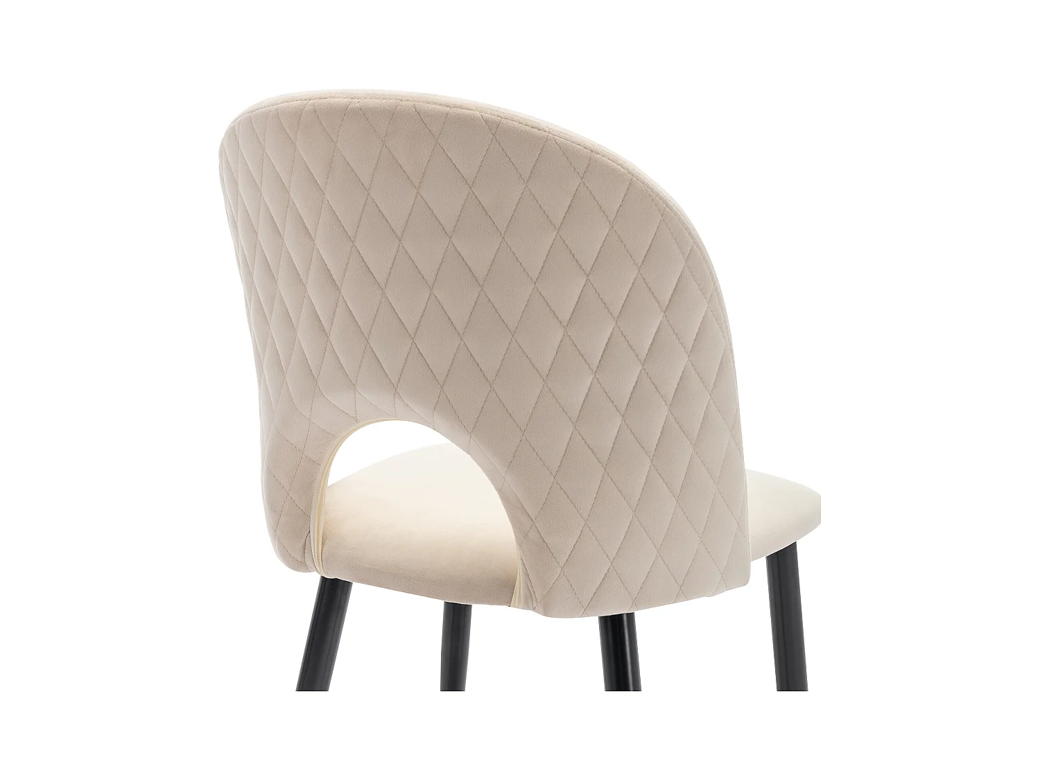 Lot de 2 chaises de cuisine en velours beige avec dossier ajouré, pieds en métal noir