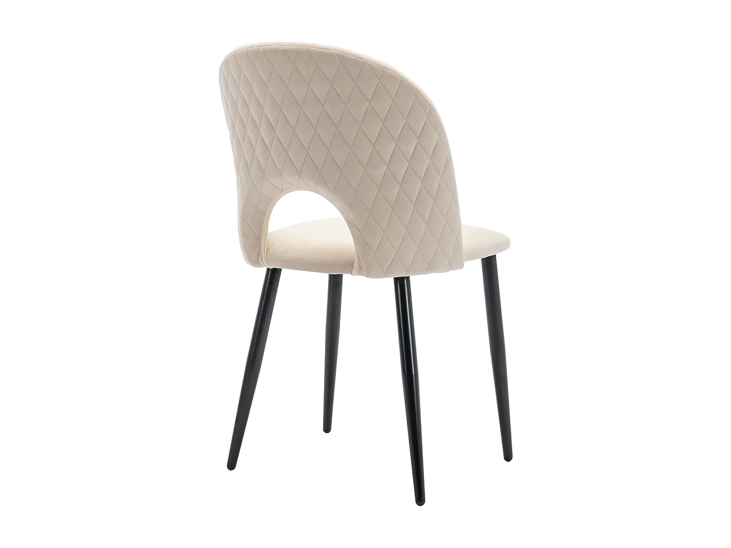 Lot de 2 chaises de cuisine en velours beige avec dossier ajouré, pieds en métal noir