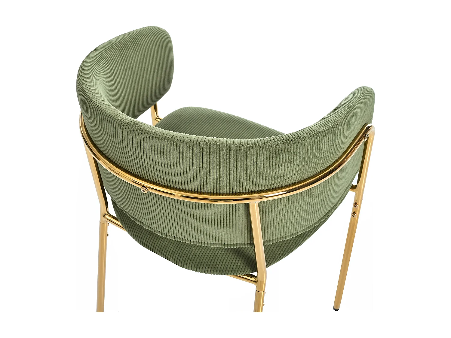 Set van 4 groene corduroy stoelen, goudkleurig ijzeren frame