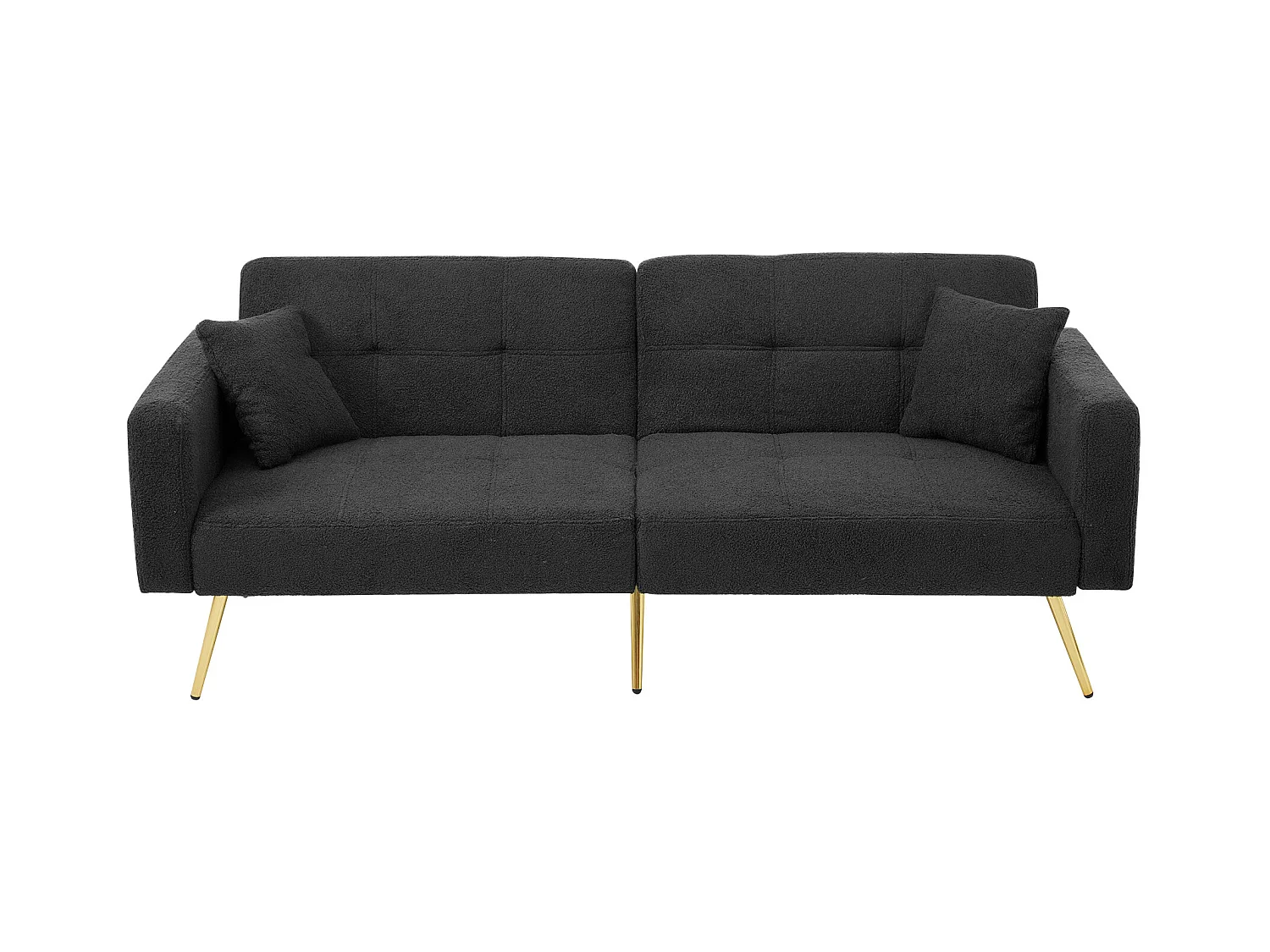 Sofá-cama reto de 2 lugares em sherpa cinza, encosto dobrável em 3 posições - 175x64x72cm