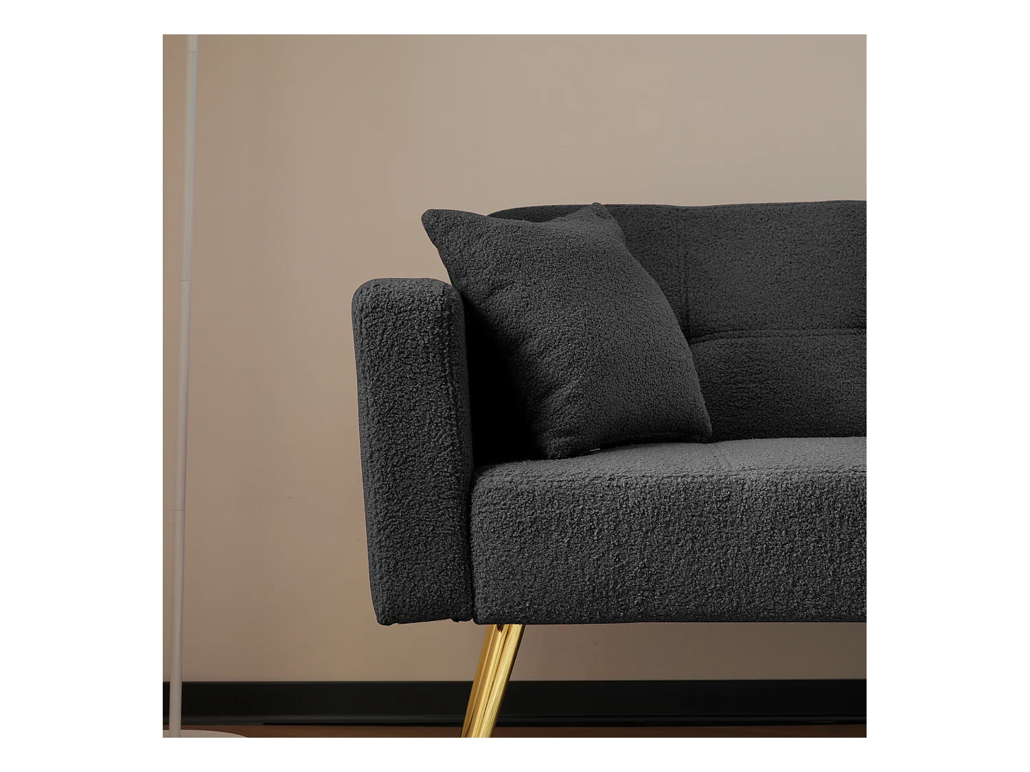 Sofá-cama reto de 2 lugares em sherpa cinza, encosto dobrável em 3 posições - 175x64x72cm