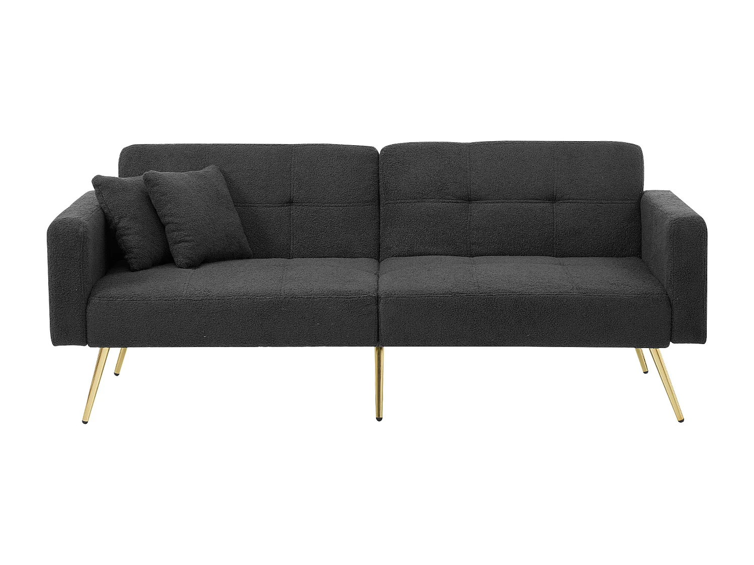 Sofá cama recto de 2 plazas en sherpa gris, respaldo abatible en 3 posiciones - 175x64x72cm