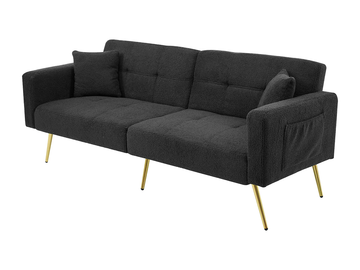 Sofá cama recto de 2 plazas en sherpa gris, respaldo abatible en 3 posiciones - 175x64x72cm