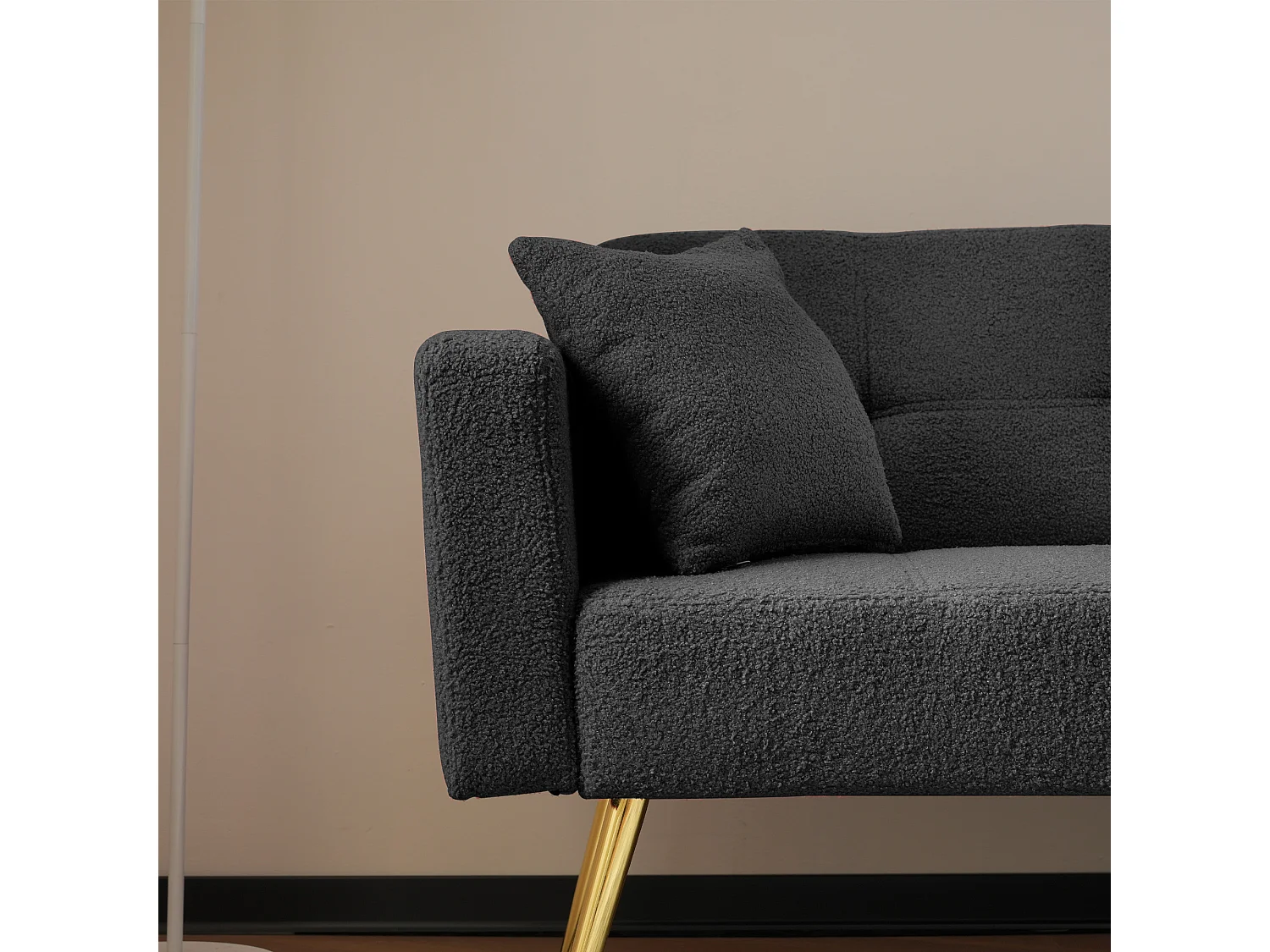 Sofá cama recto de 2 plazas en sherpa gris, respaldo abatible en 3 posiciones - 175x64x72cm