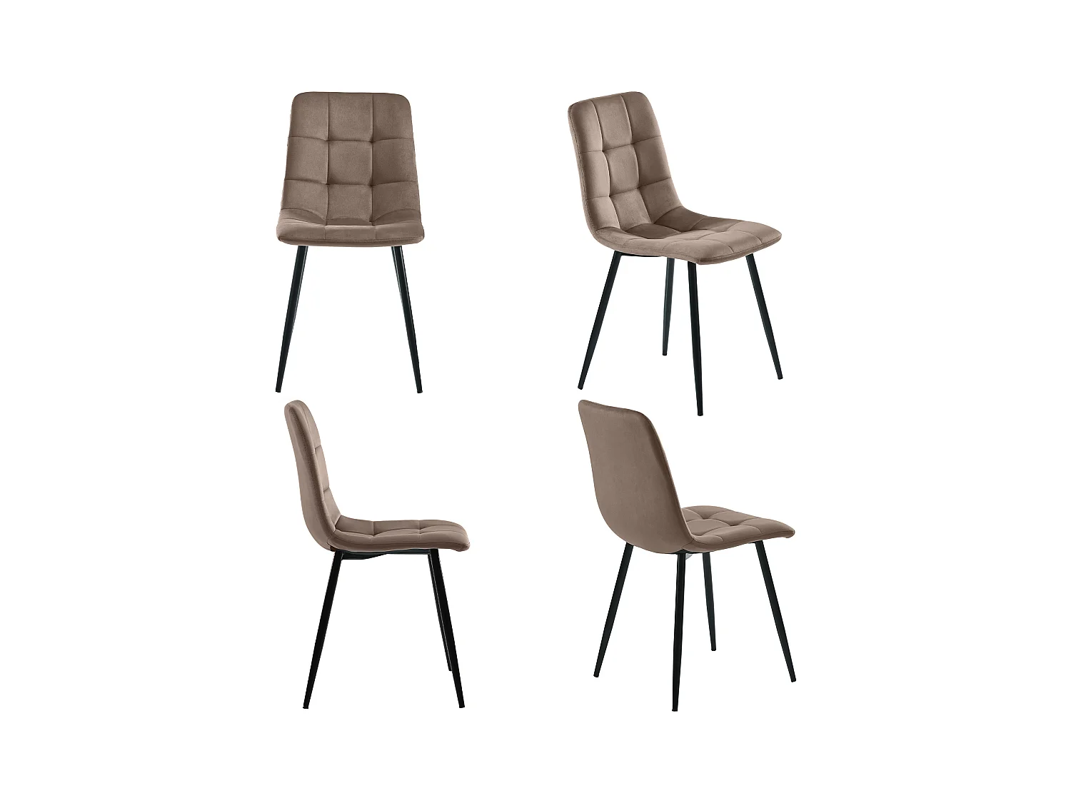 Lot de 4 chaises en velours camel avec pieds en métal noir