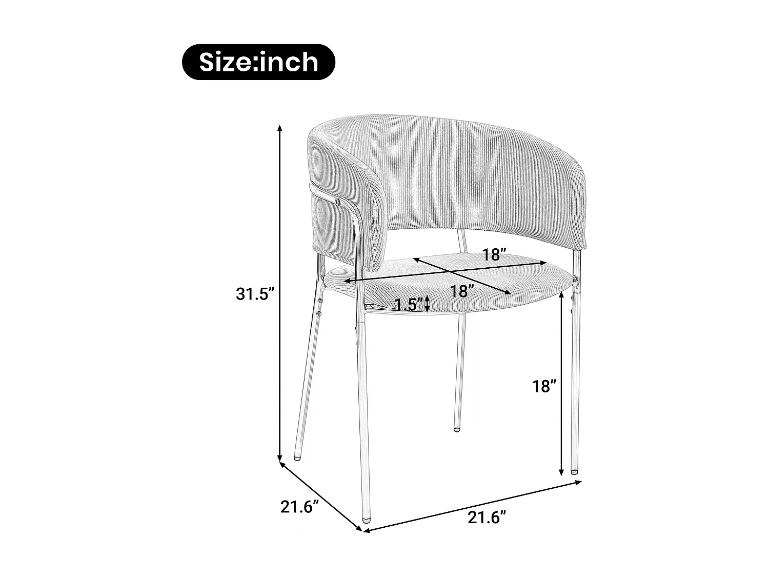 Lot de 2 chaises en velours côtelé gris, cadre en fer doré