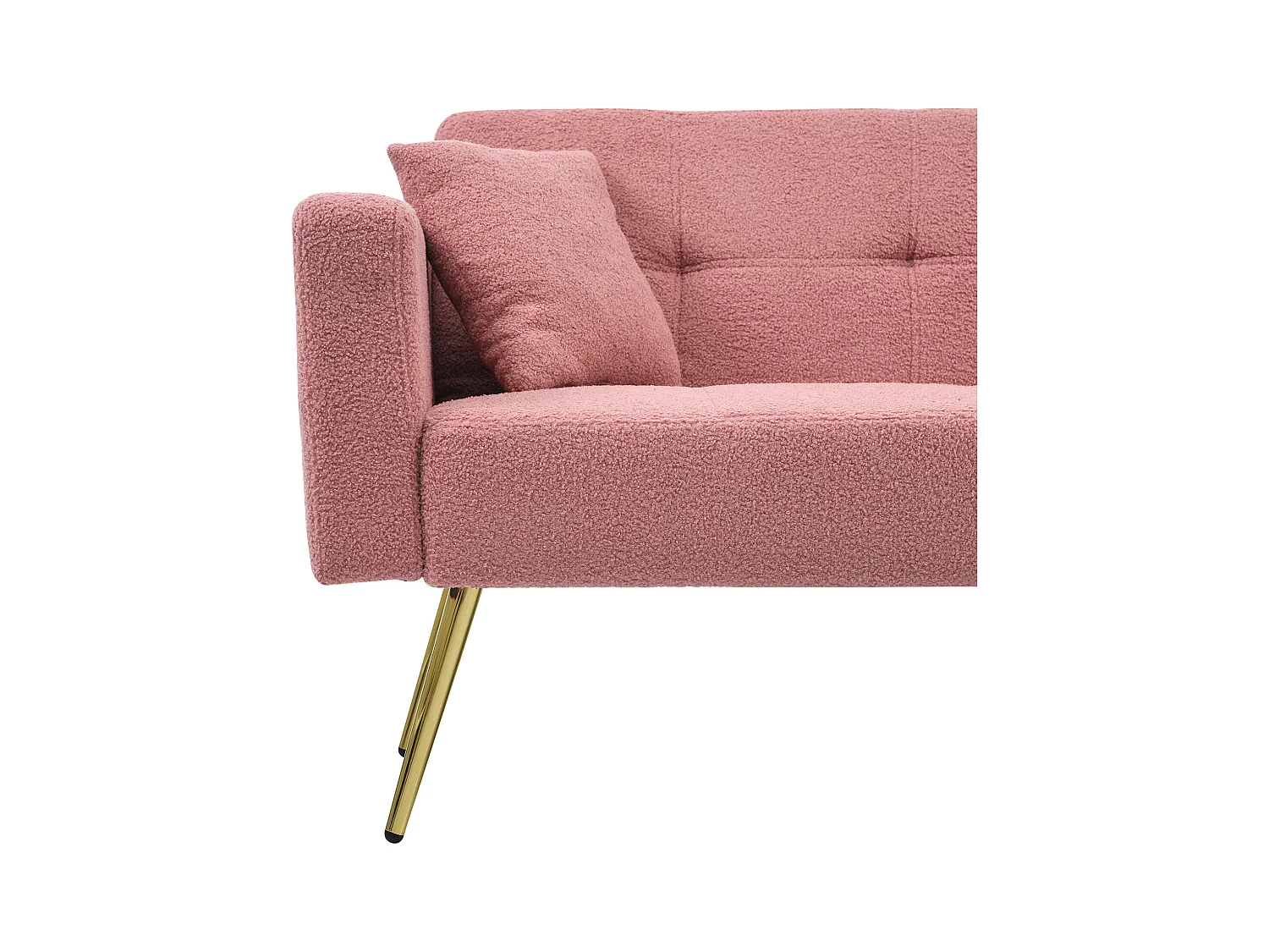 Canapé droit 2 places convertible en sherpa rose, dossier rabattable à 3 positions -175x64x72cm