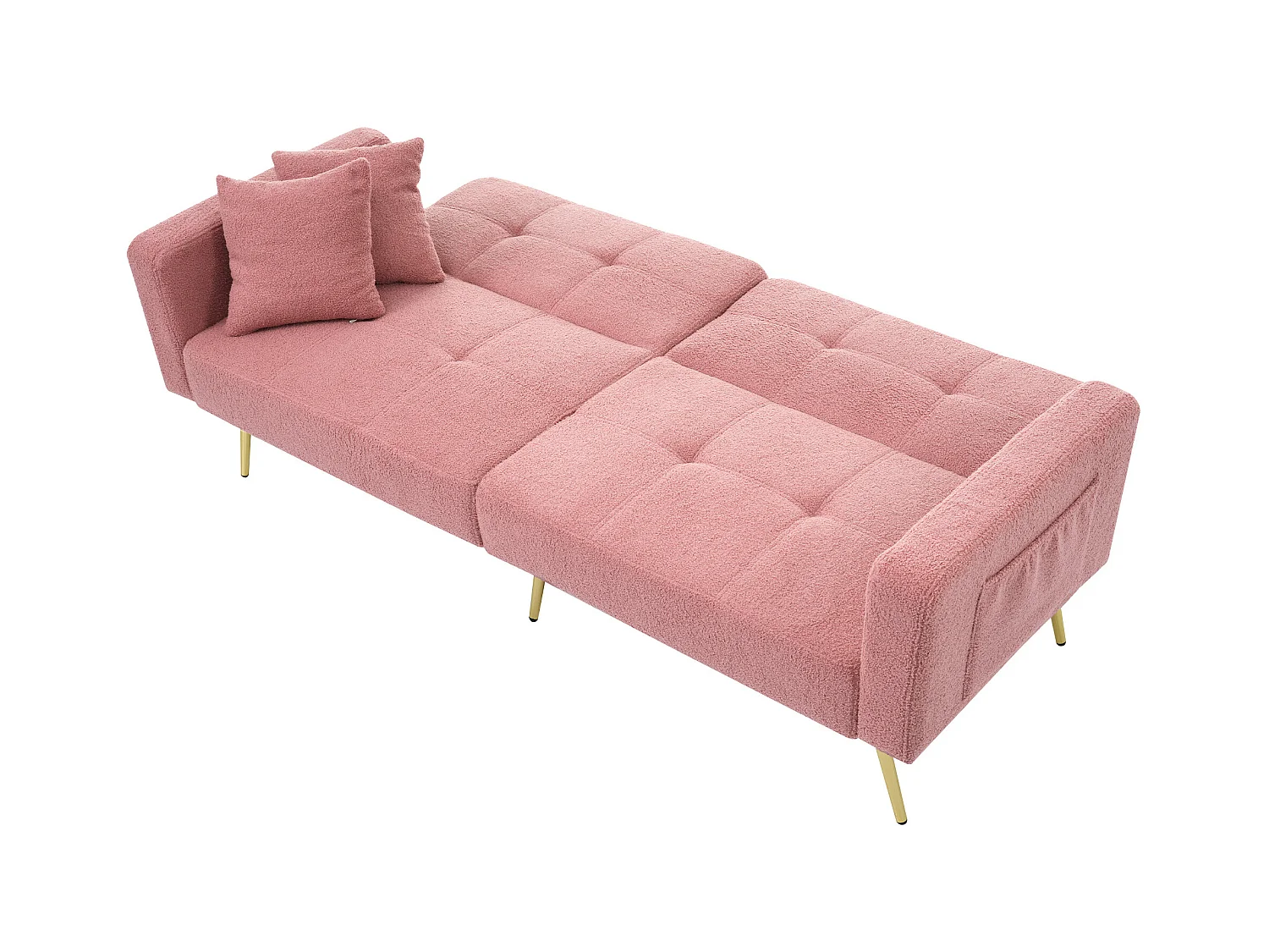 Divano letto dritto a 2 posti in sherpa rosa, schienale ribaltabile in 3 posizioni - 175x64x72cm