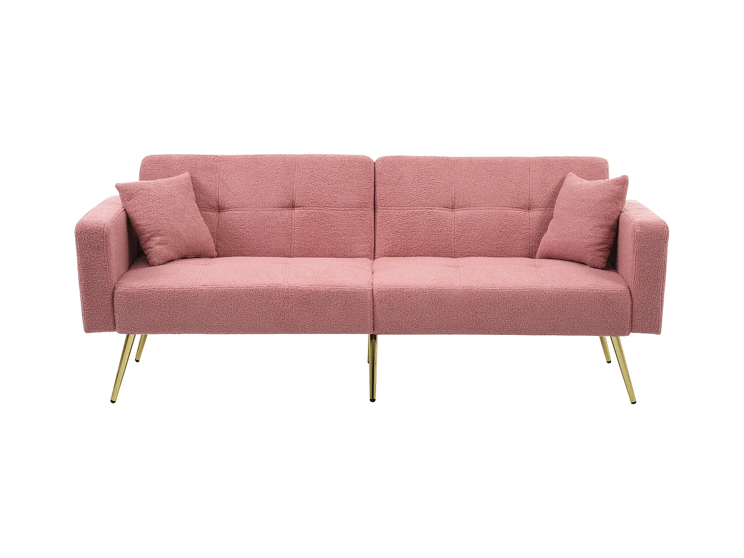 Divano letto dritto a 2 posti in sherpa rosa, schienale ribaltabile in 3 posizioni - 175x64x72cm