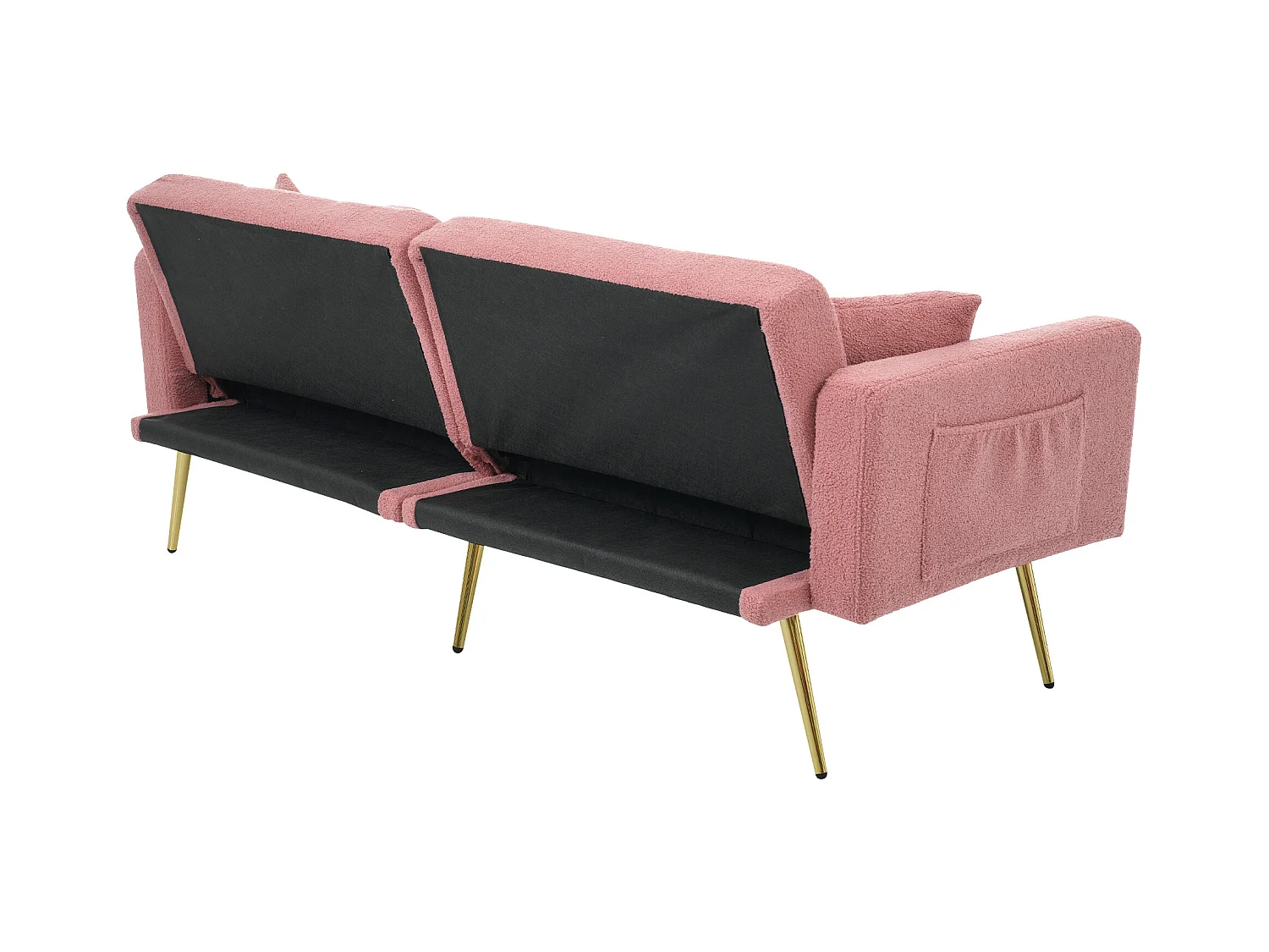 Divano letto dritto a 2 posti in sherpa rosa, schienale ribaltabile in 3 posizioni - 175x64x72cm