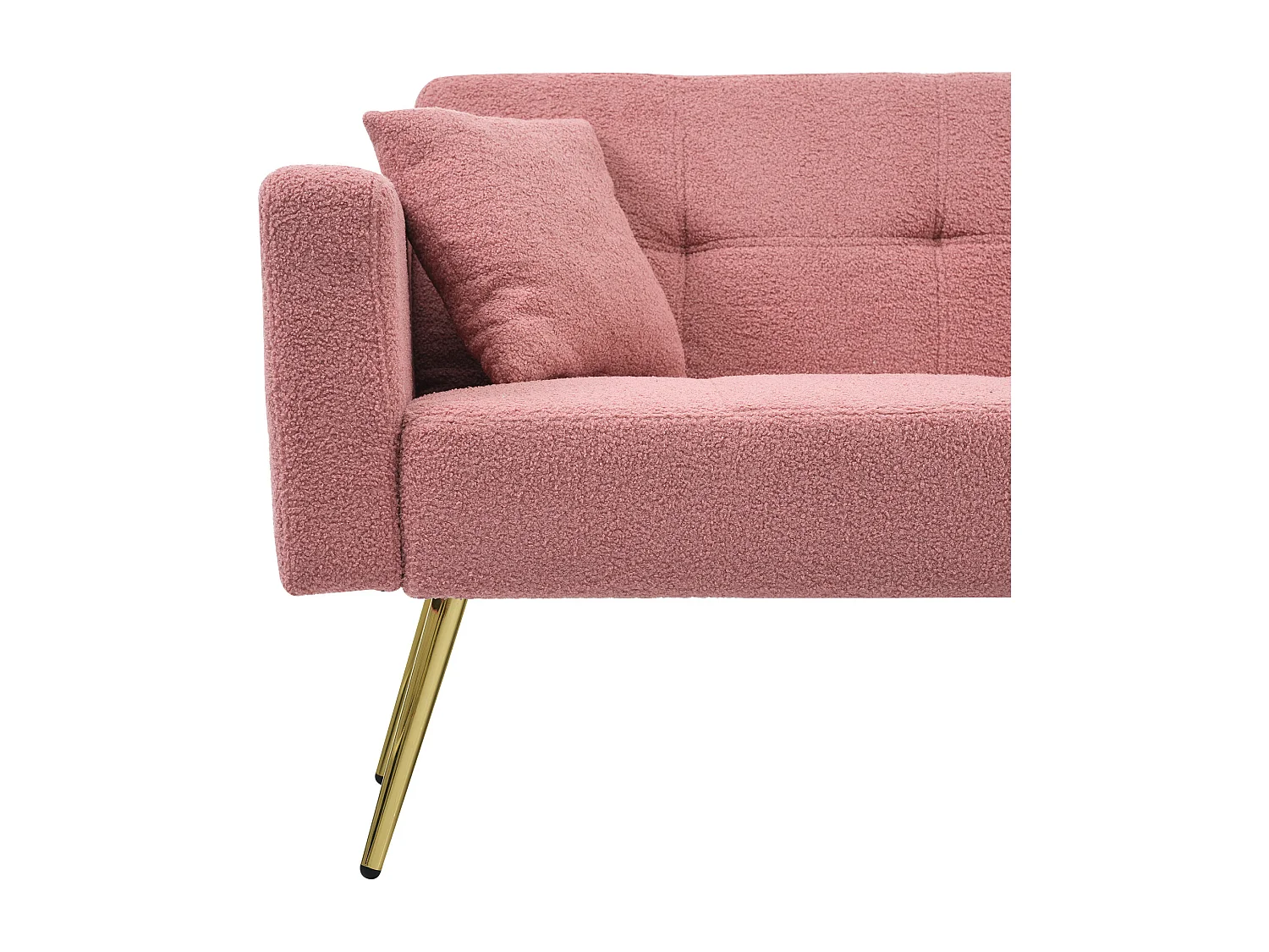 Divano letto dritto a 2 posti in sherpa rosa, schienale ribaltabile in 3 posizioni - 175x64x72cm