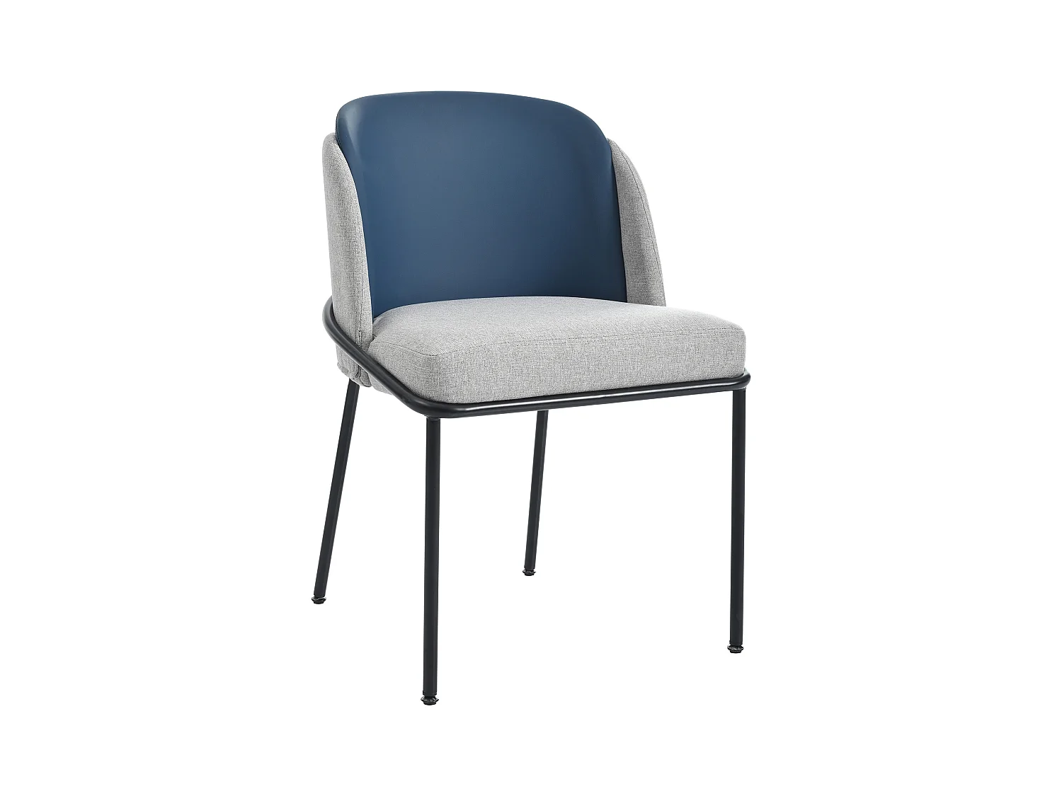 Set van 2 grijze linnen stoelen met blauwe kunstleren rugleuning en zwart ijzeren frame