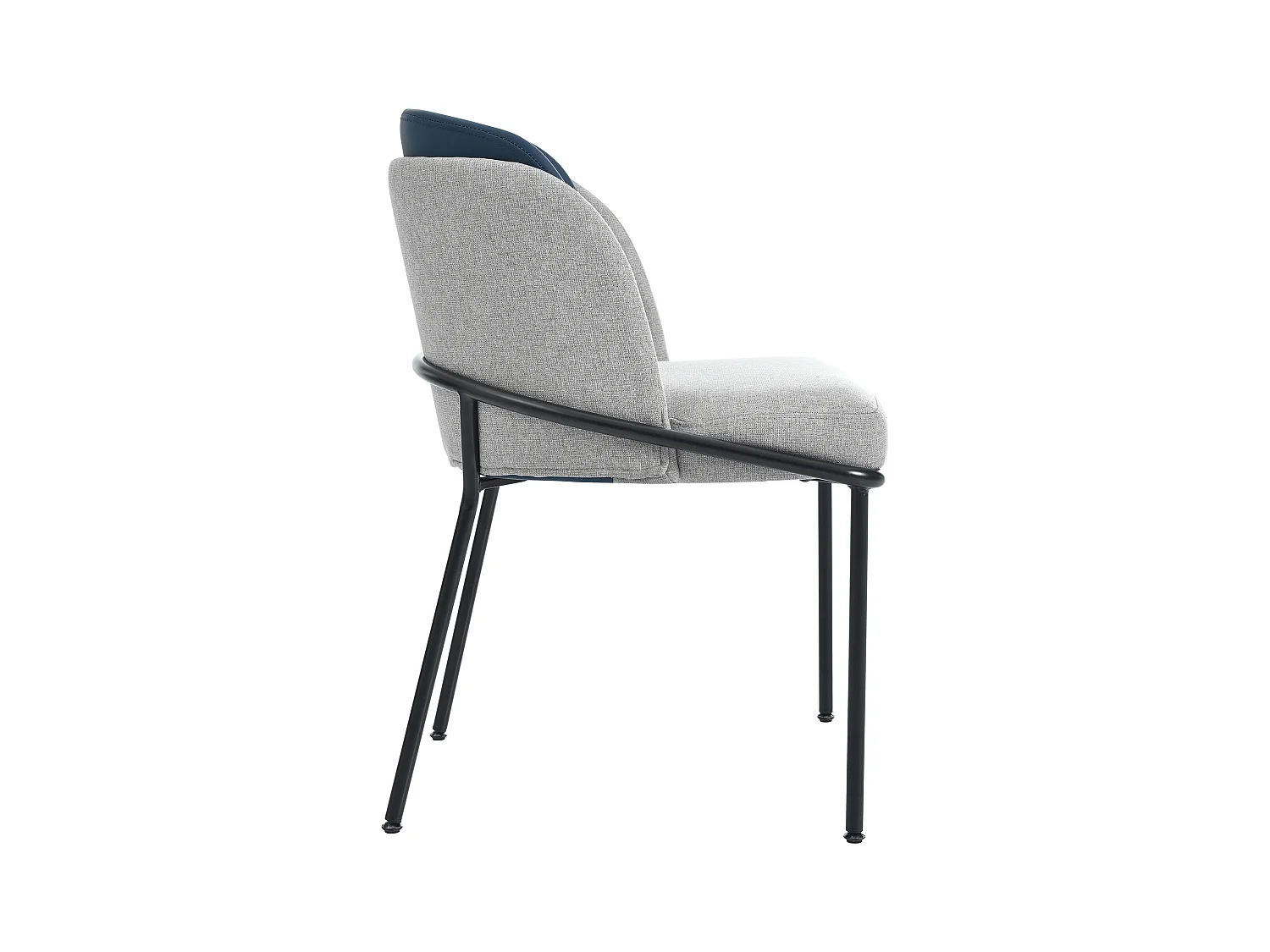 Set van 2 grijze linnen stoelen met blauwe kunstleren rugleuning en zwart ijzeren frame