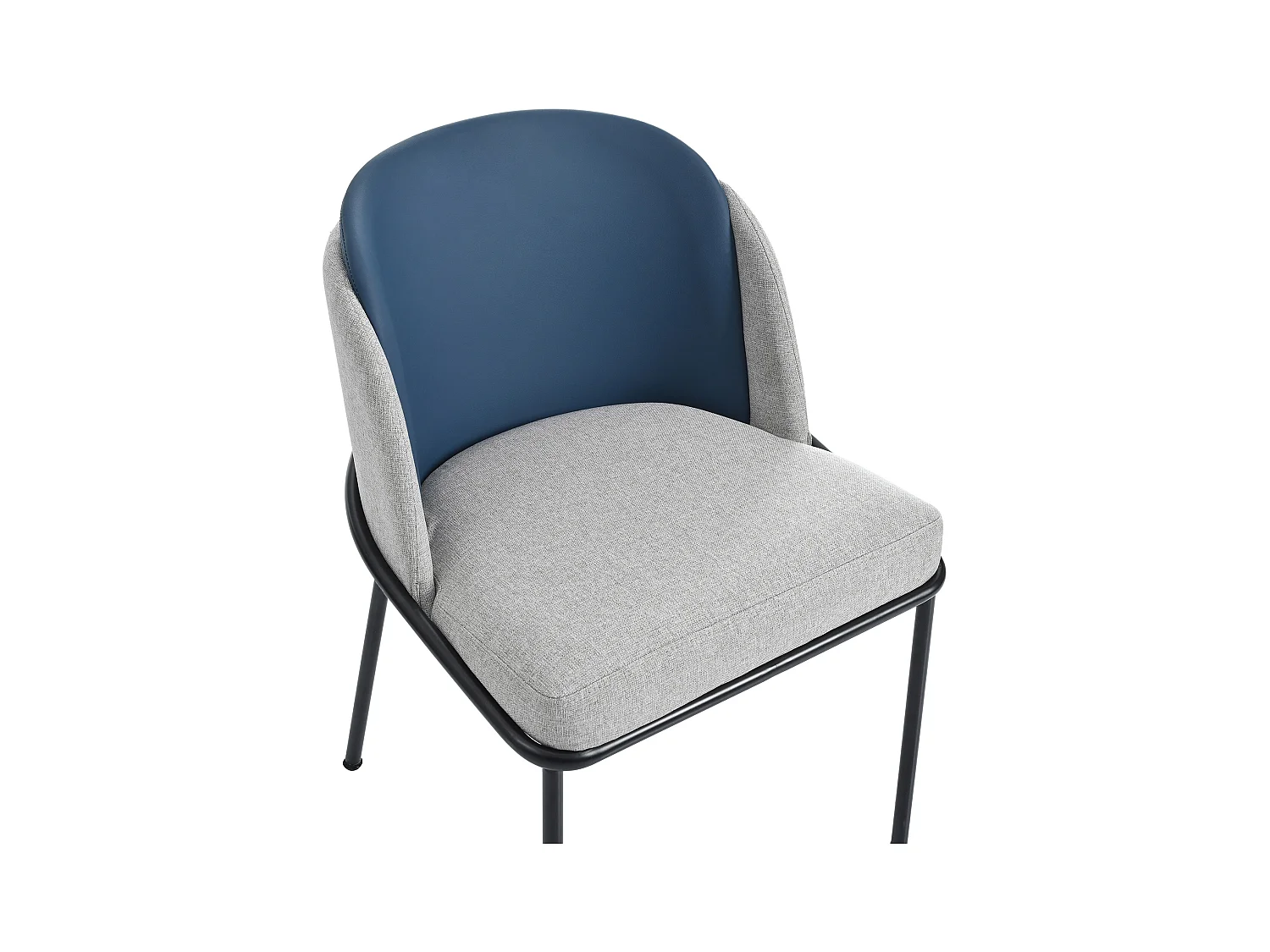 Set van 2 grijze linnen stoelen met blauwe kunstleren rugleuning en zwart ijzeren frame