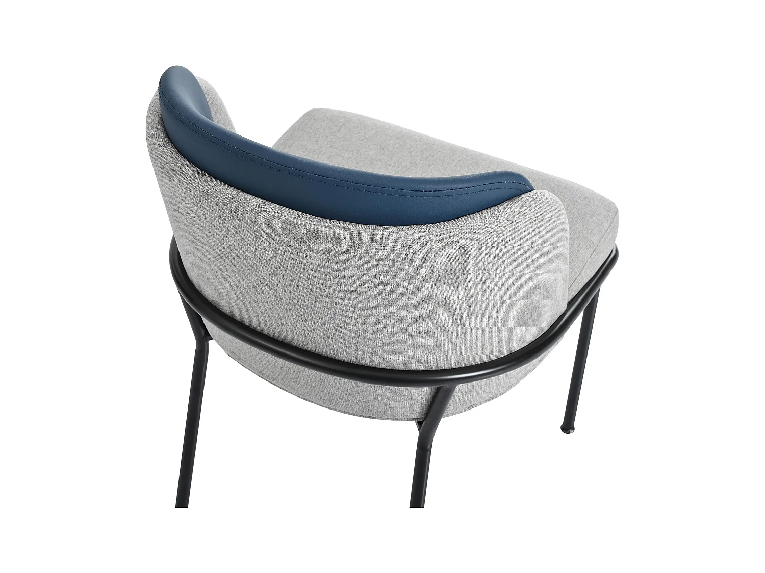 Set van 2 grijze linnen stoelen met blauwe kunstleren rugleuning en zwart ijzeren frame