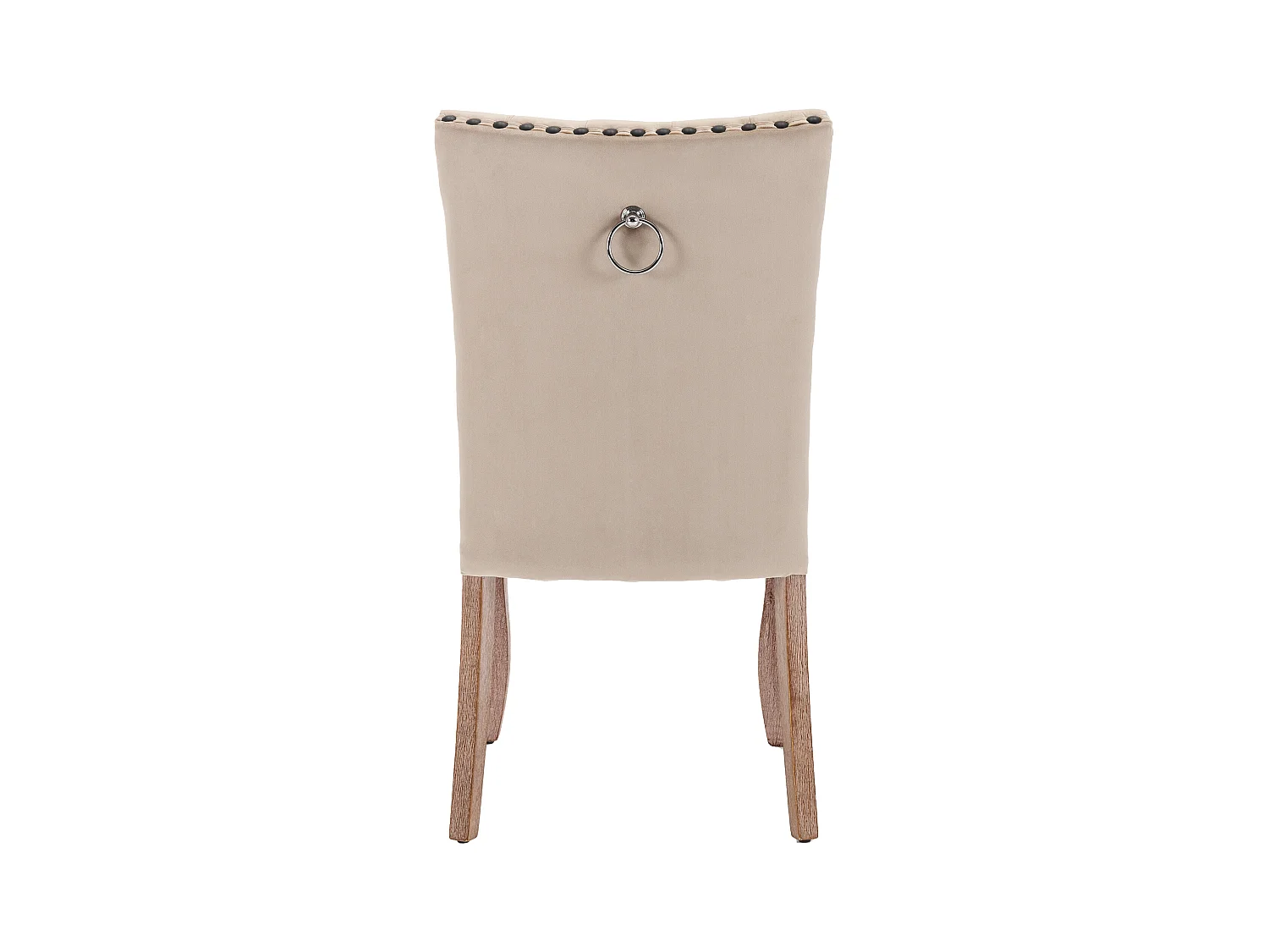 Lot de 2 chaises en velours Camel clair avec pieds en bois courbés, rivets noirs