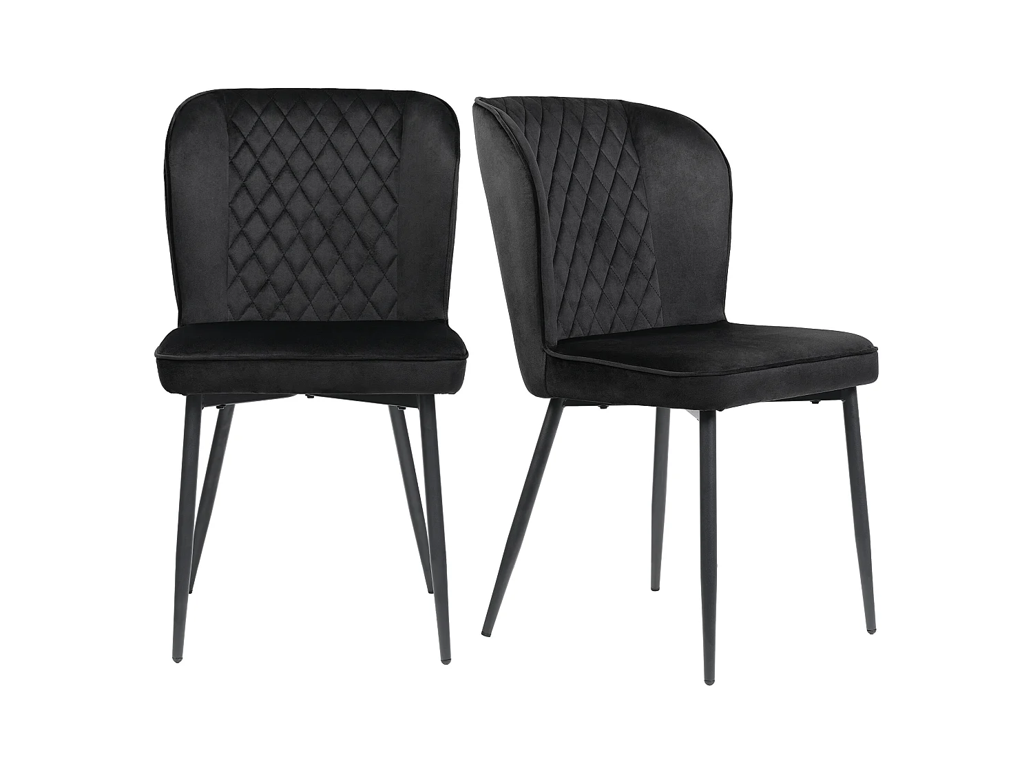 Lot de 2 Chaises de cuisine rembourrés en velours noir, pieds en métal noir
