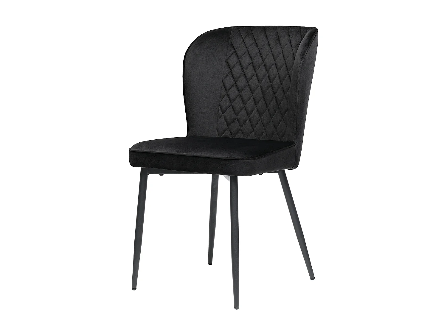 Lot de 2 Chaises de cuisine rembourrés en velours noir, pieds en métal noir