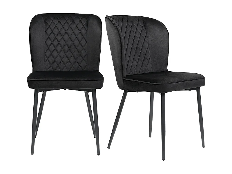 Lot de 2 Chaises de cuisine rembourrés en velours noir, pieds en métal noir