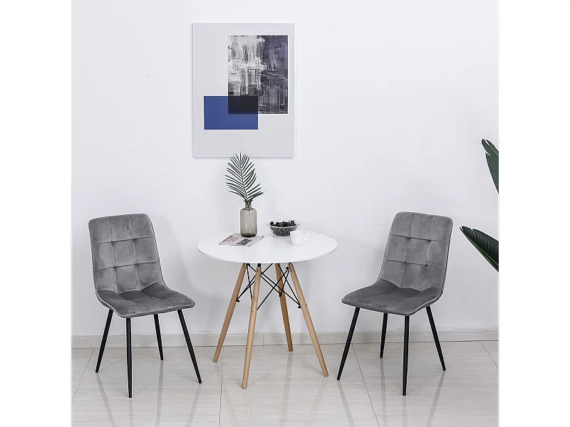 Lot de 2 chaises en velours gris, pieds en métal noir