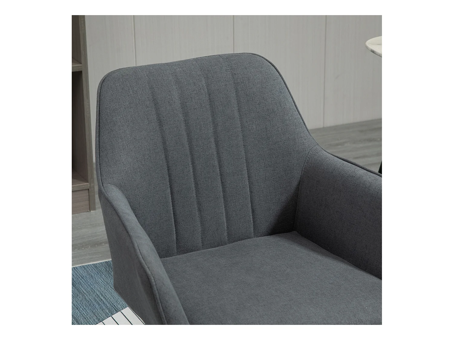 Lot de 2 chaises avec accoudoirs en lin gris, pieds en métal noir