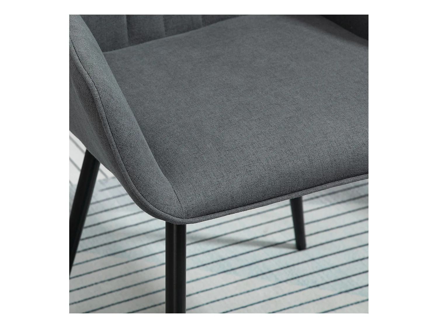 Lot de 2 chaises avec accoudoirs en lin gris, pieds en métal noir