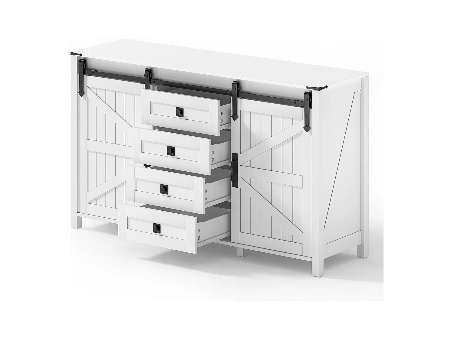 Buffet de cuisine 137x40x81.5cm avec 4 tiroirs et 2 portes coulissantes, cadre en MDF, blanc