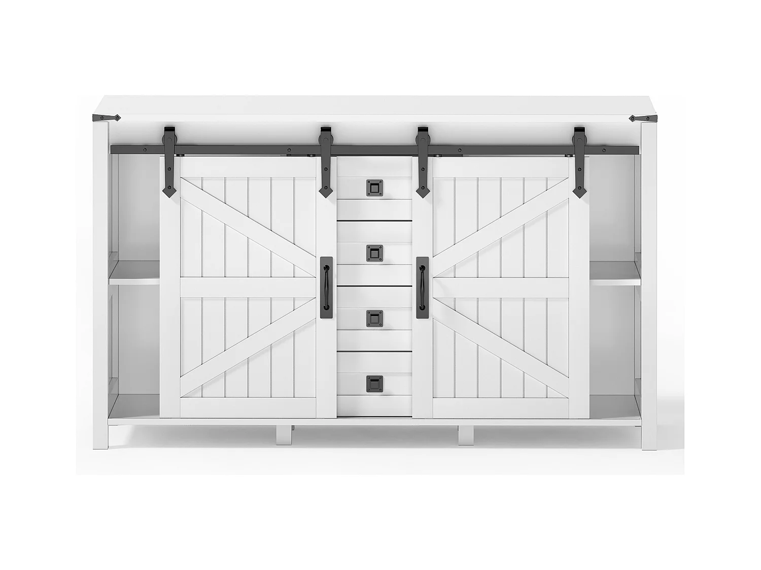 Buffet de cuisine 137x40x81.5cm avec 4 tiroirs et 2 portes coulissantes, cadre en MDF, blanc