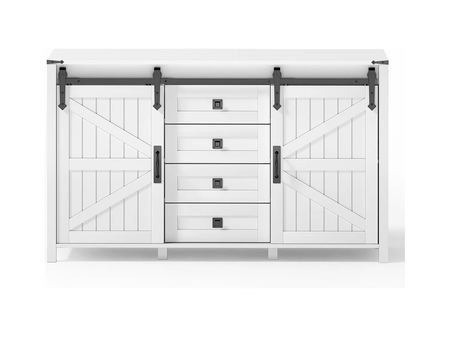 Buffet de cuisine 137x40x81.5cm avec 4 tiroirs et 2 portes coulissantes, cadre en MDF, blanc