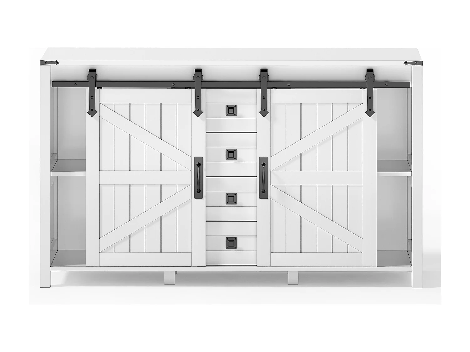 Aparador de cozinha 137x40x81,5cm com 4 gavetas e 2 portas de correr, estrutura em MDF, branco