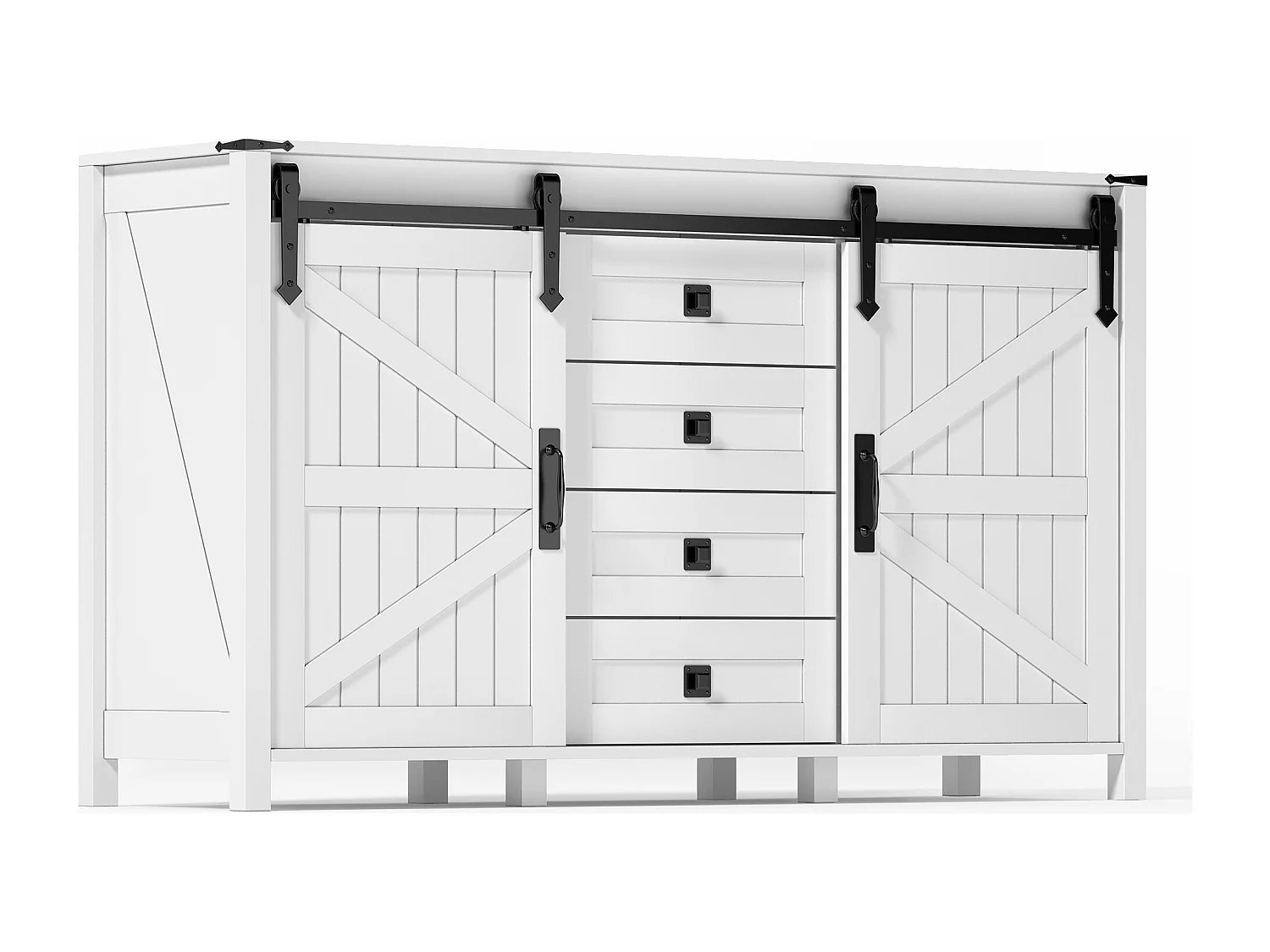 Aparador de cozinha 137x40x81,5cm com 4 gavetas e 2 portas de correr, estrutura em MDF, branco