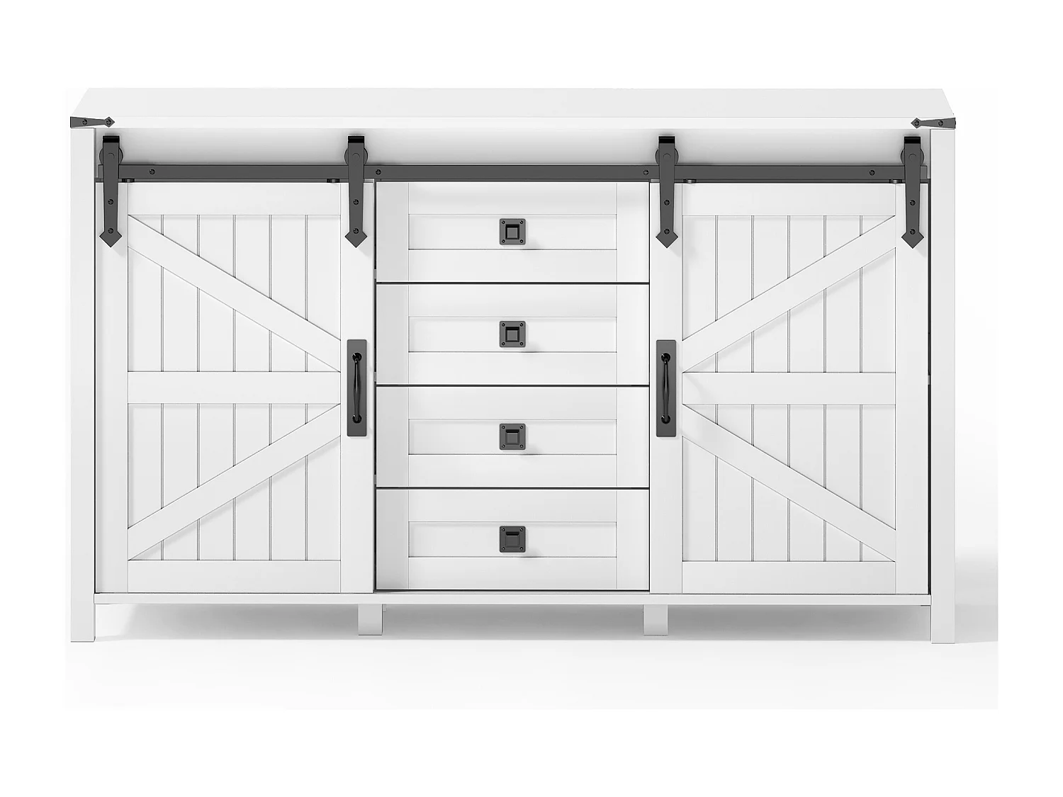 Aparador de cozinha 137x40x81,5cm com 4 gavetas e 2 portas de correr, estrutura em MDF, branco